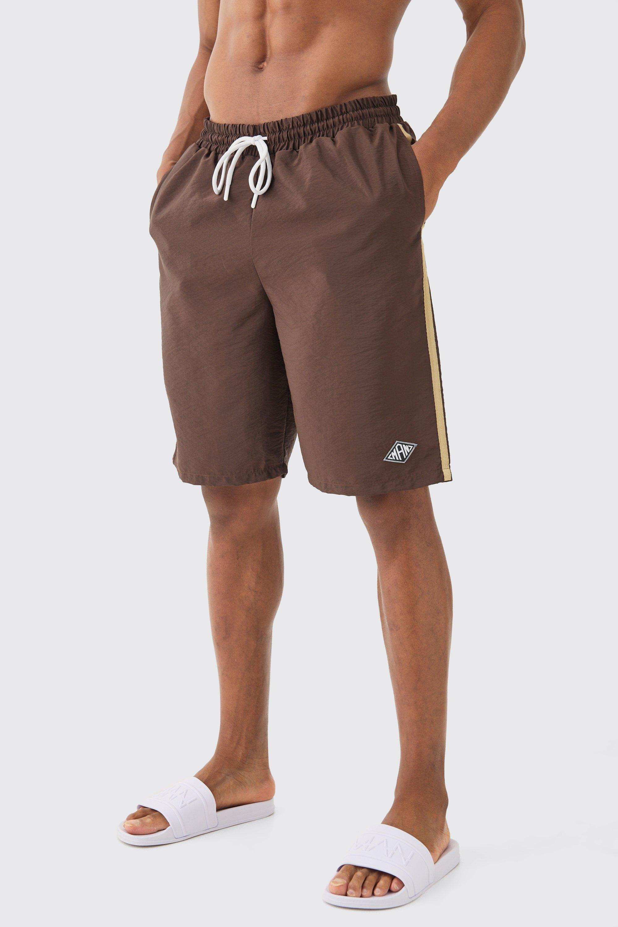 Mens Brown Man Diamond Crinkle Board Swim Short, Brown