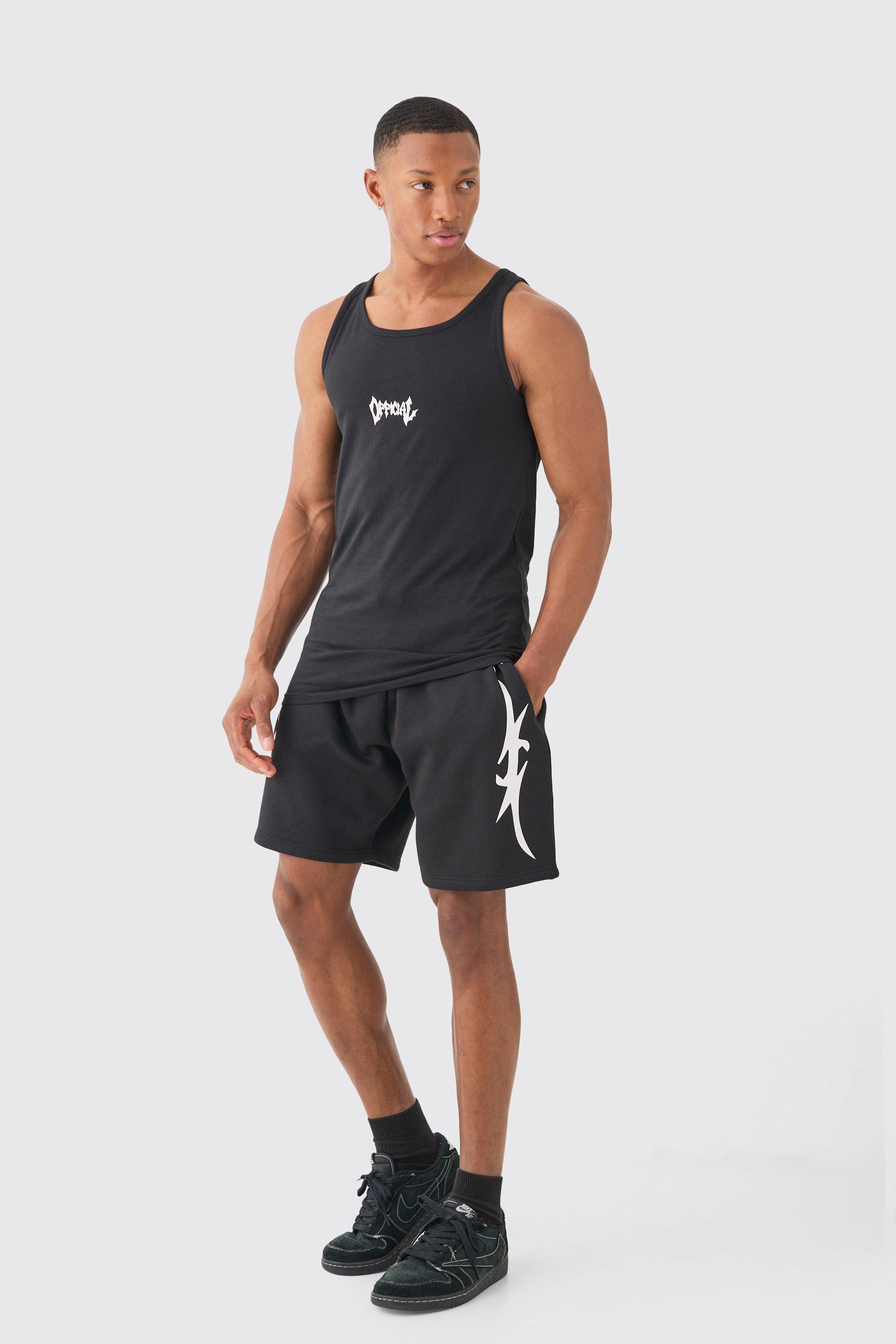 Image of Muscle Fit Graphic Official Vest & Shorts Set, Nero