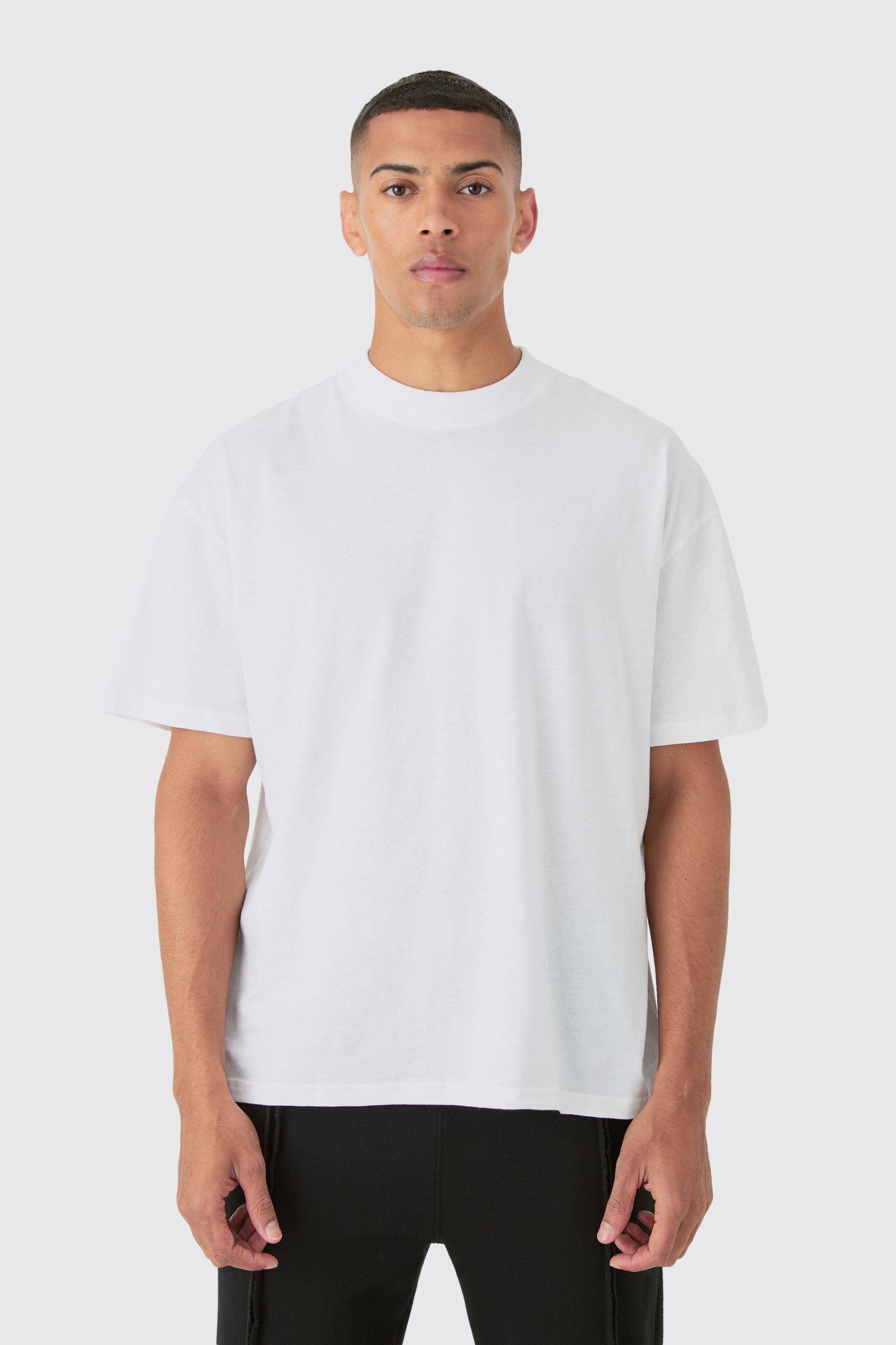 Mens White Oversized Extended Neck T-shirt, White