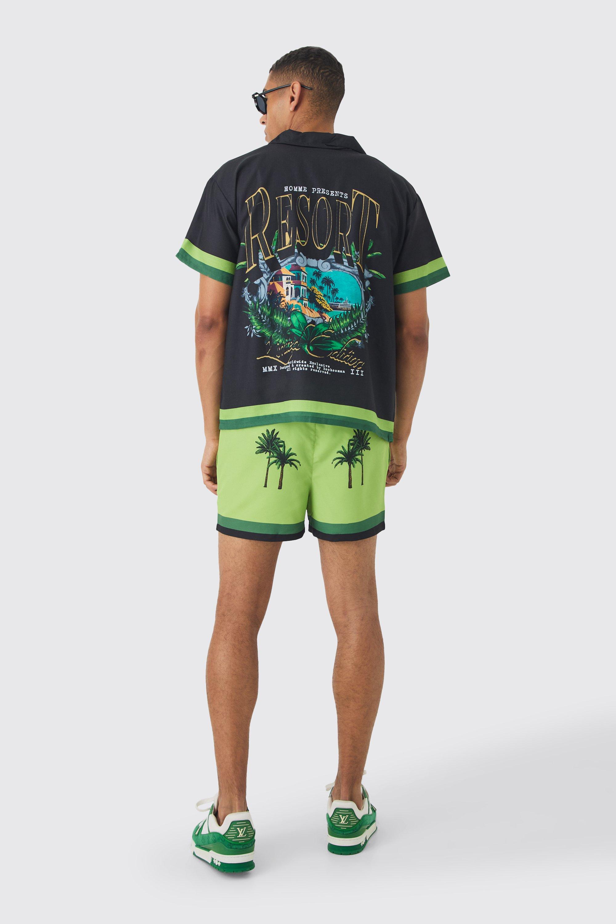 Image of Boxy Resort Shirt & Swim Short Set, Nero