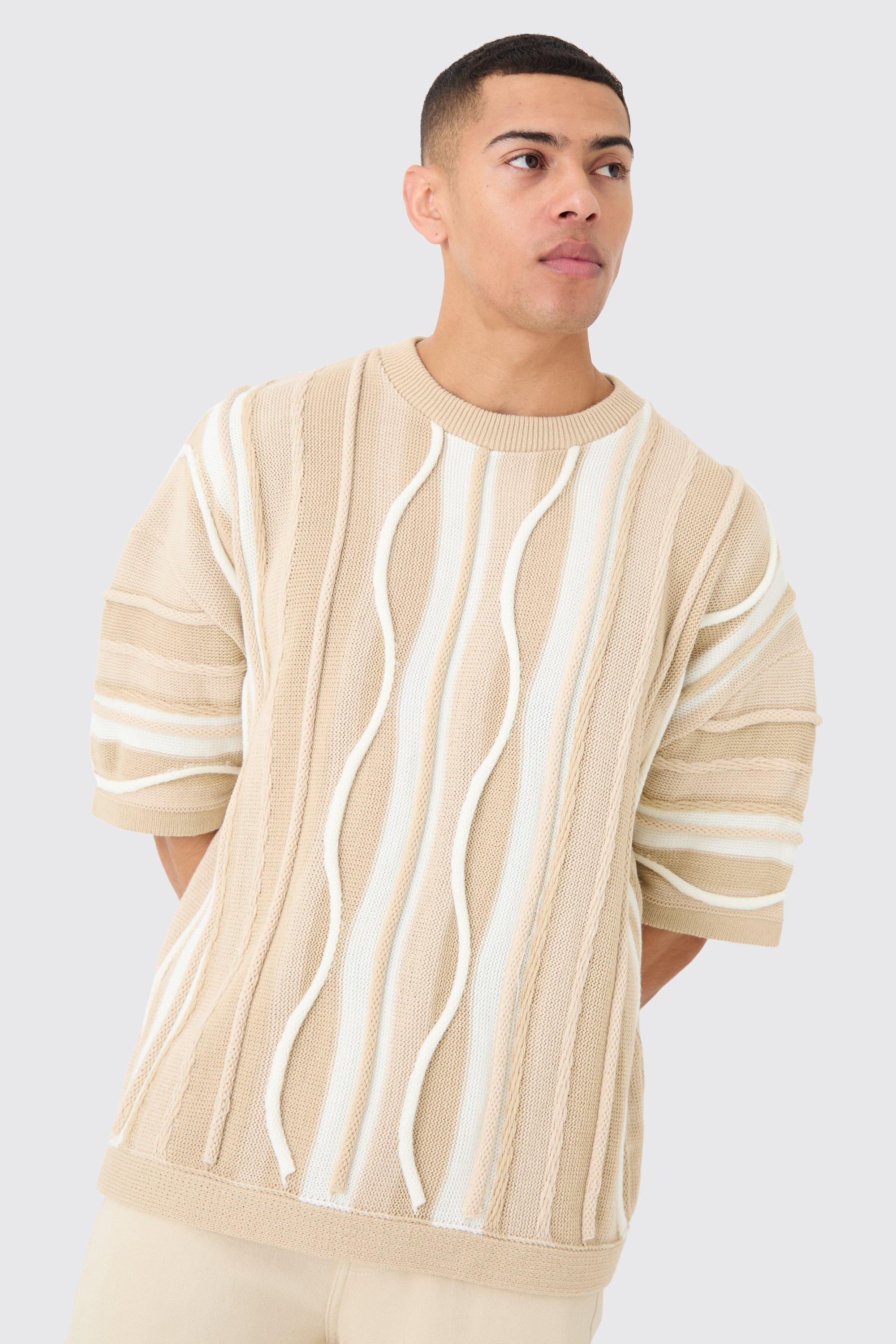 Image of Oversized 3d Jacquard Knit T-shirt, Beige