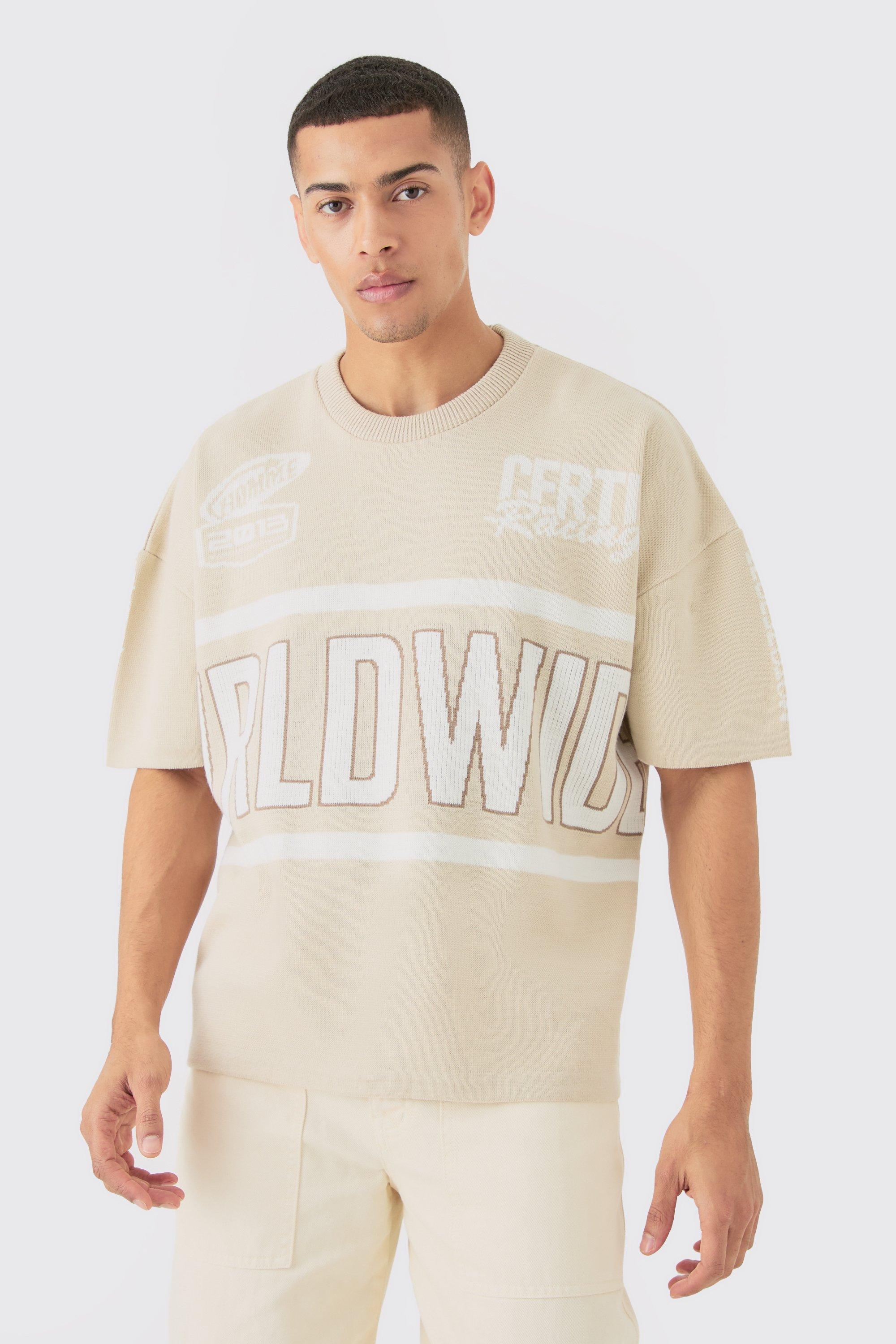Image of Oversized Moto Knitted T-shirt, Beige