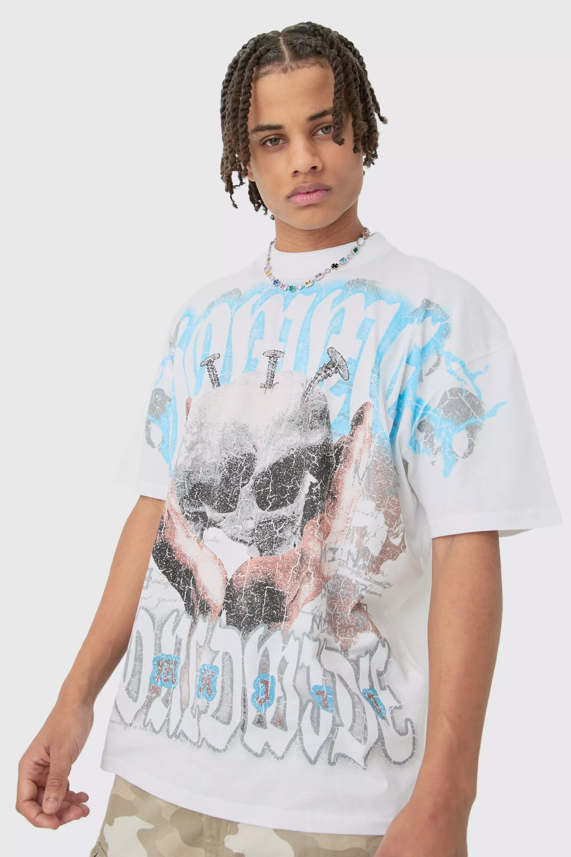 Oversized Skull Over Seams Graphic T-shirt
