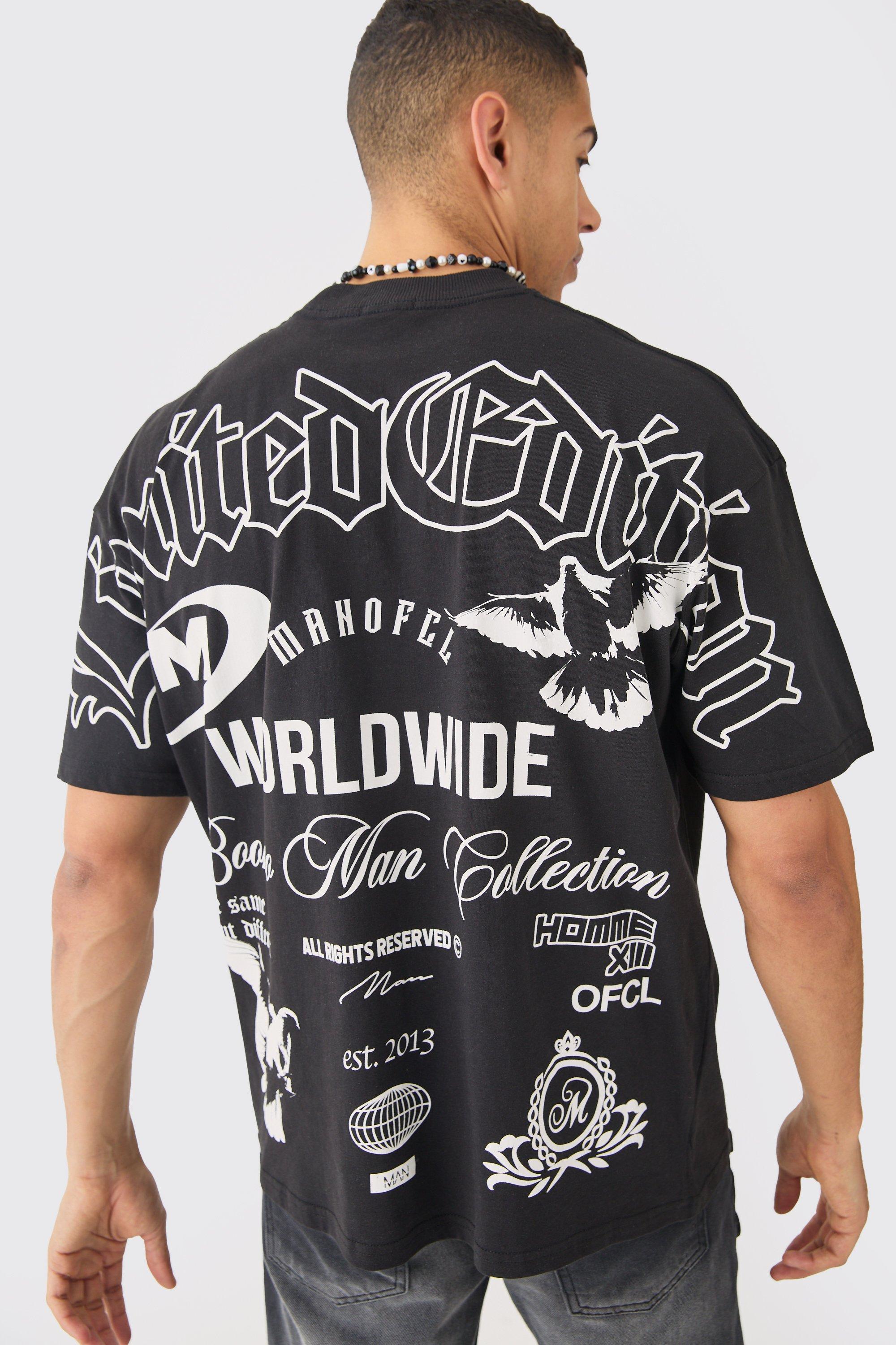 Image of T-shirt oversize con logo e cuciture, Nero