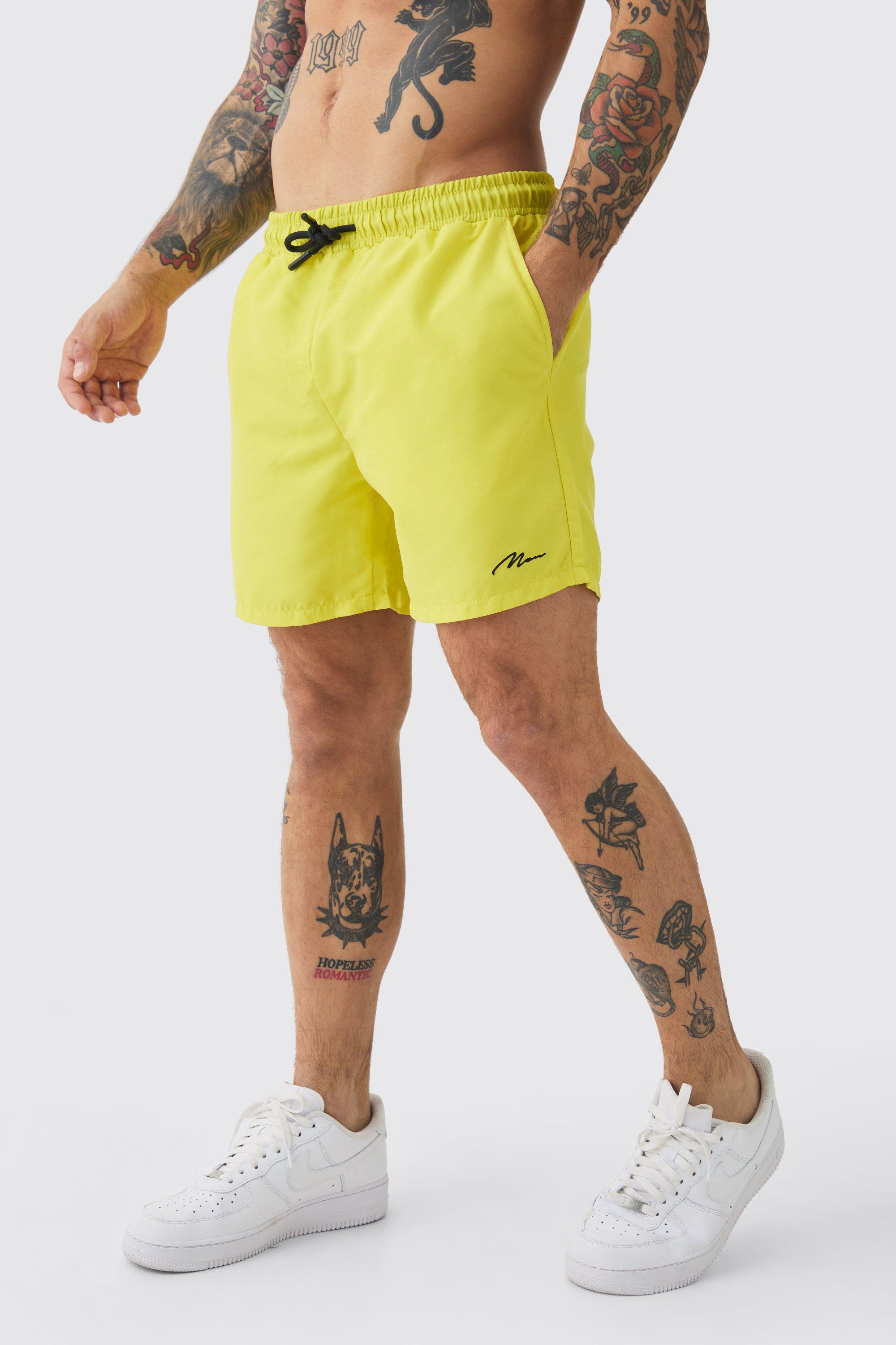 Man Signature Mid Length Swim Shorts, Giallo