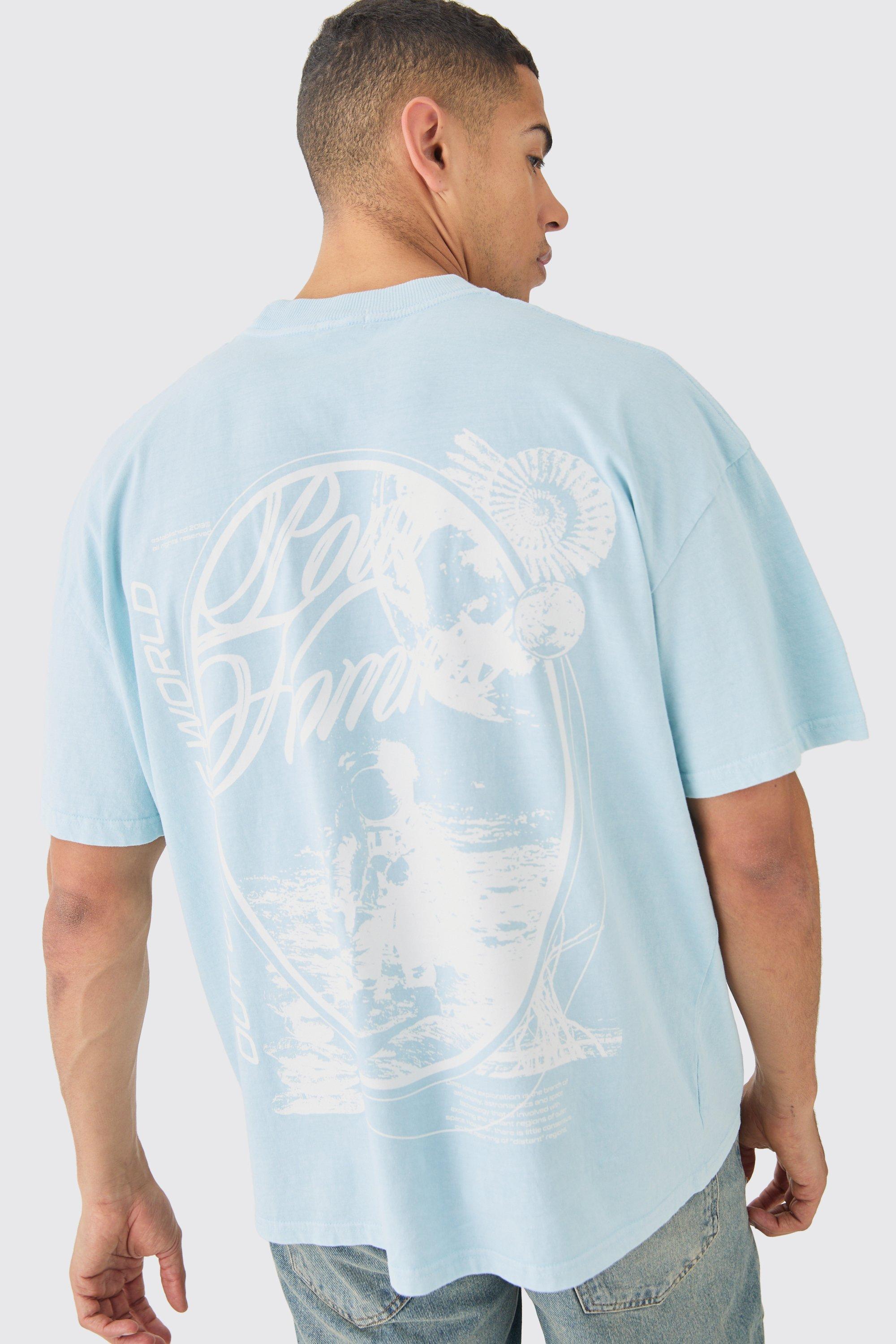 Image of T-shirt oversize slavata Pour Homme Space, Azzurro