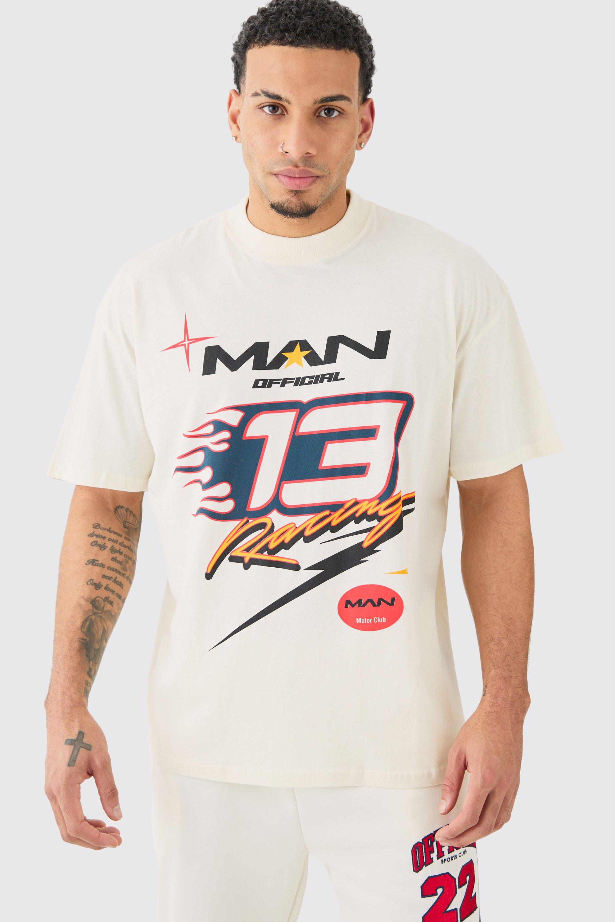 Image of T-shirt oversize con grafica Man Racing, Cream
