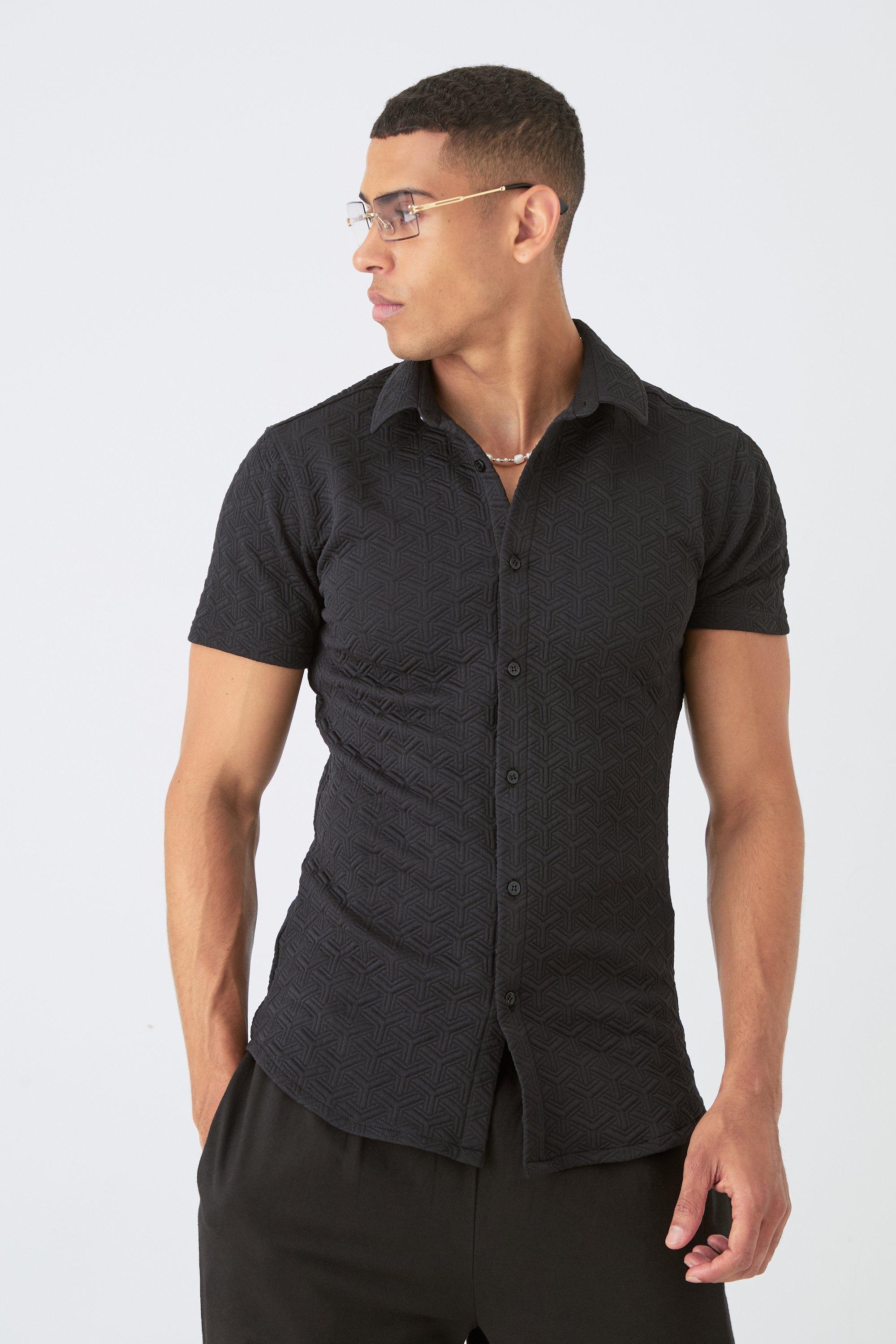 Image of Short Sleeve Triangle Geo Muscle Fit Shirt, Nero