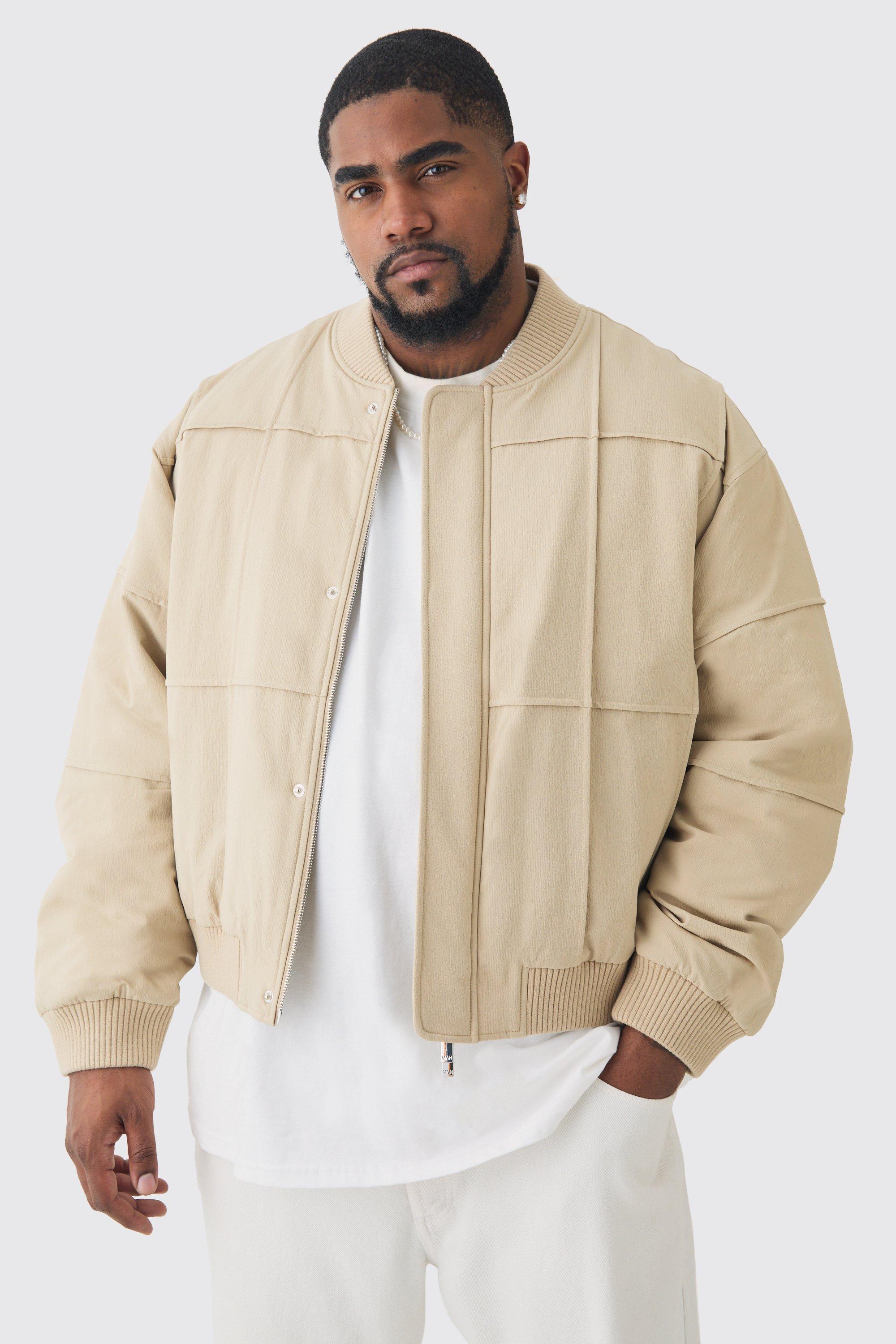 Giacca Bomber squadrata Plus Size imbottita in nylon color pietra con pannelli, Beige