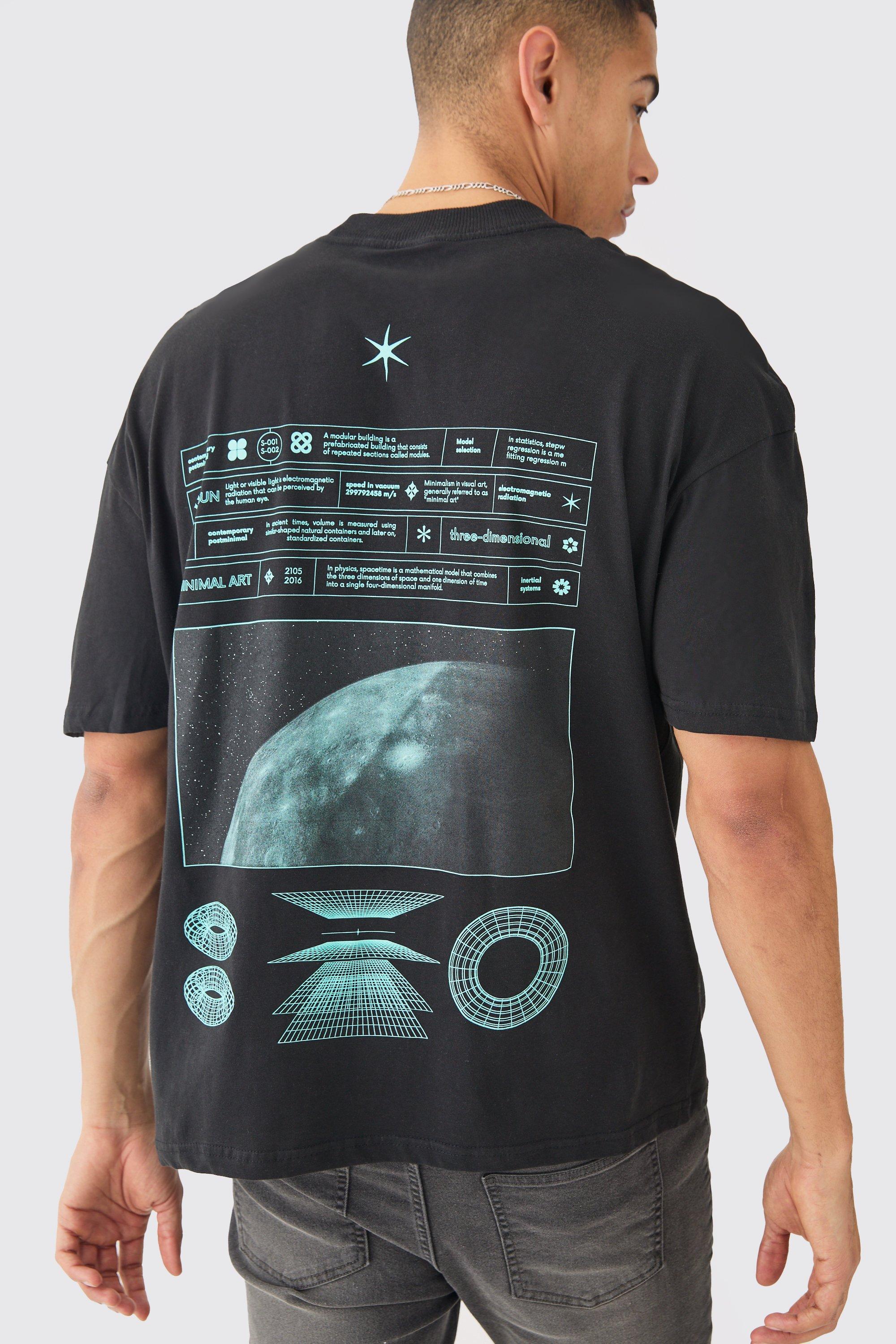 Image of T-shirt oversize con grafica spaziale, Nero