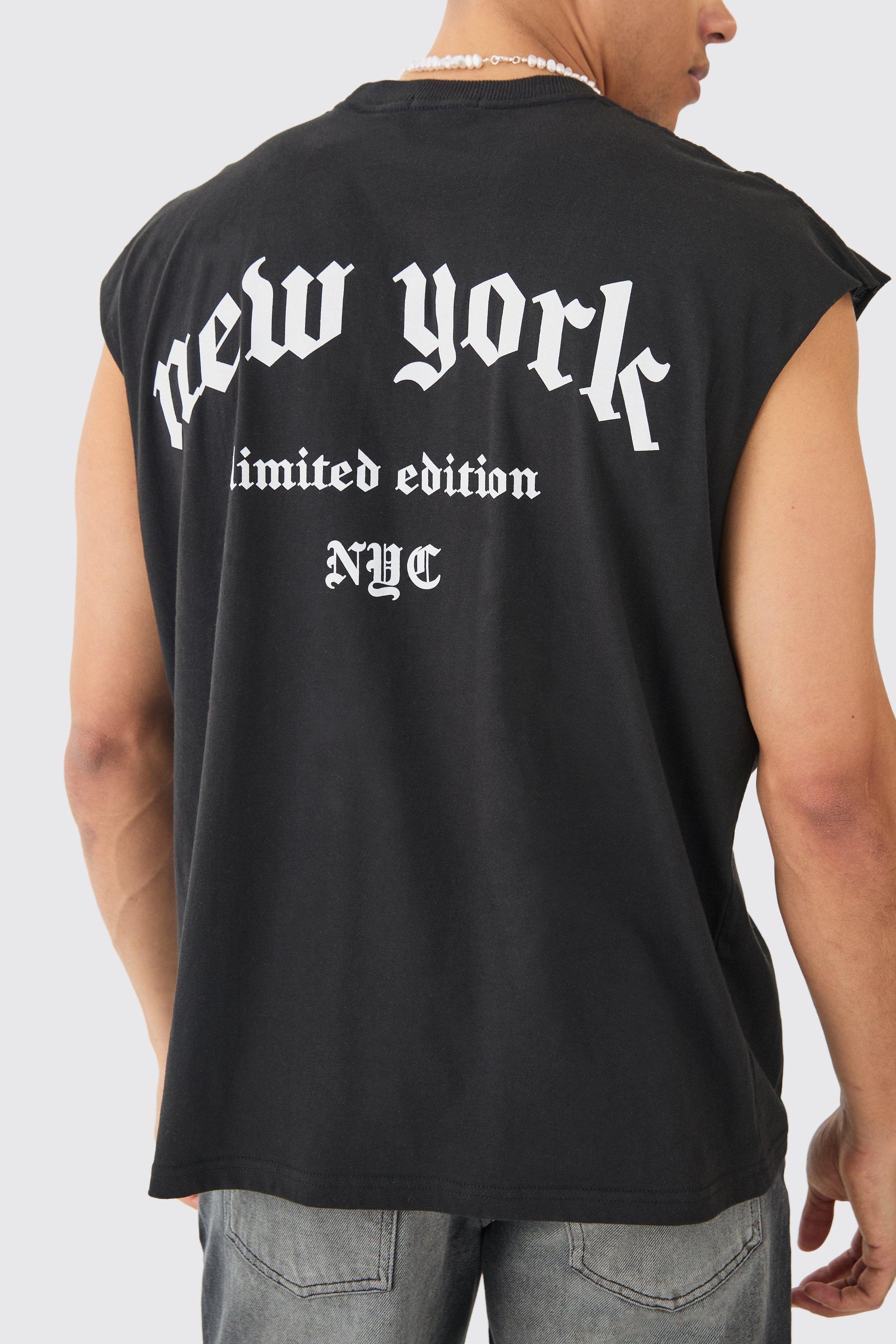 Mens Black Oversized New York Text vest, Black