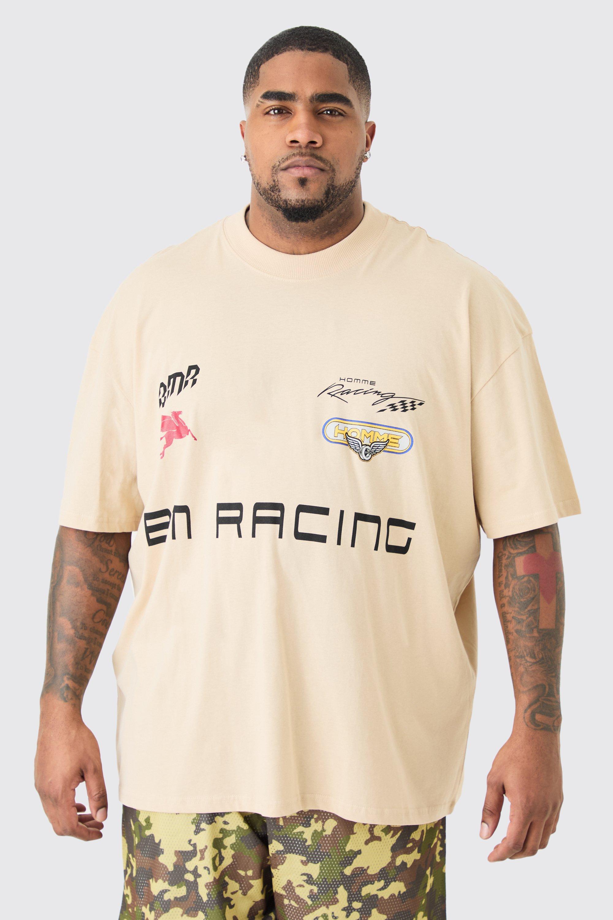 Image of T-shirt Plus Size oversize sovratinta color sabbia con BM Moto Racing, Beige