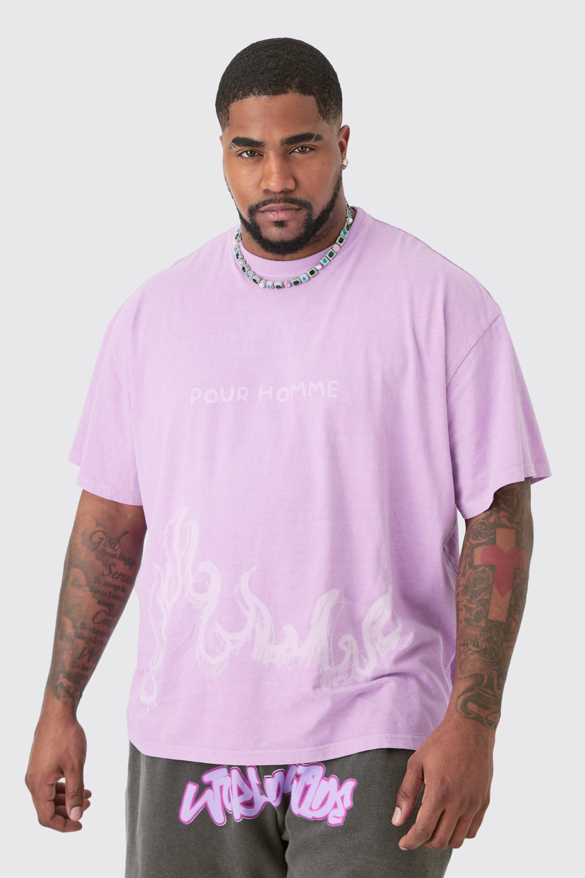 Image of T-shirt Plus Size oversize rosa con stampa Pour Homme, Pink