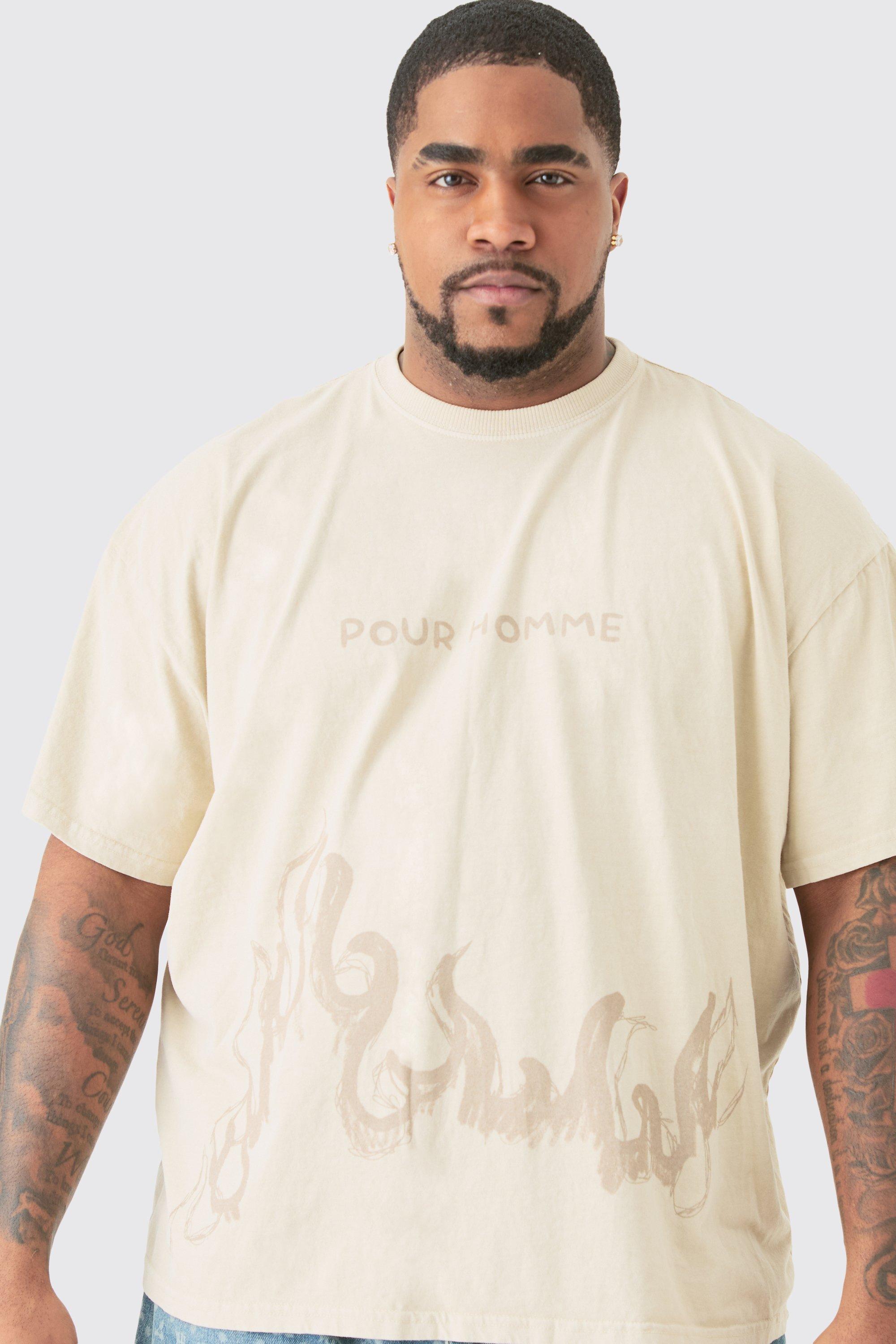 Image of T-shirt Plus Size oversize color pietra con stampa Pour Homme, Beige