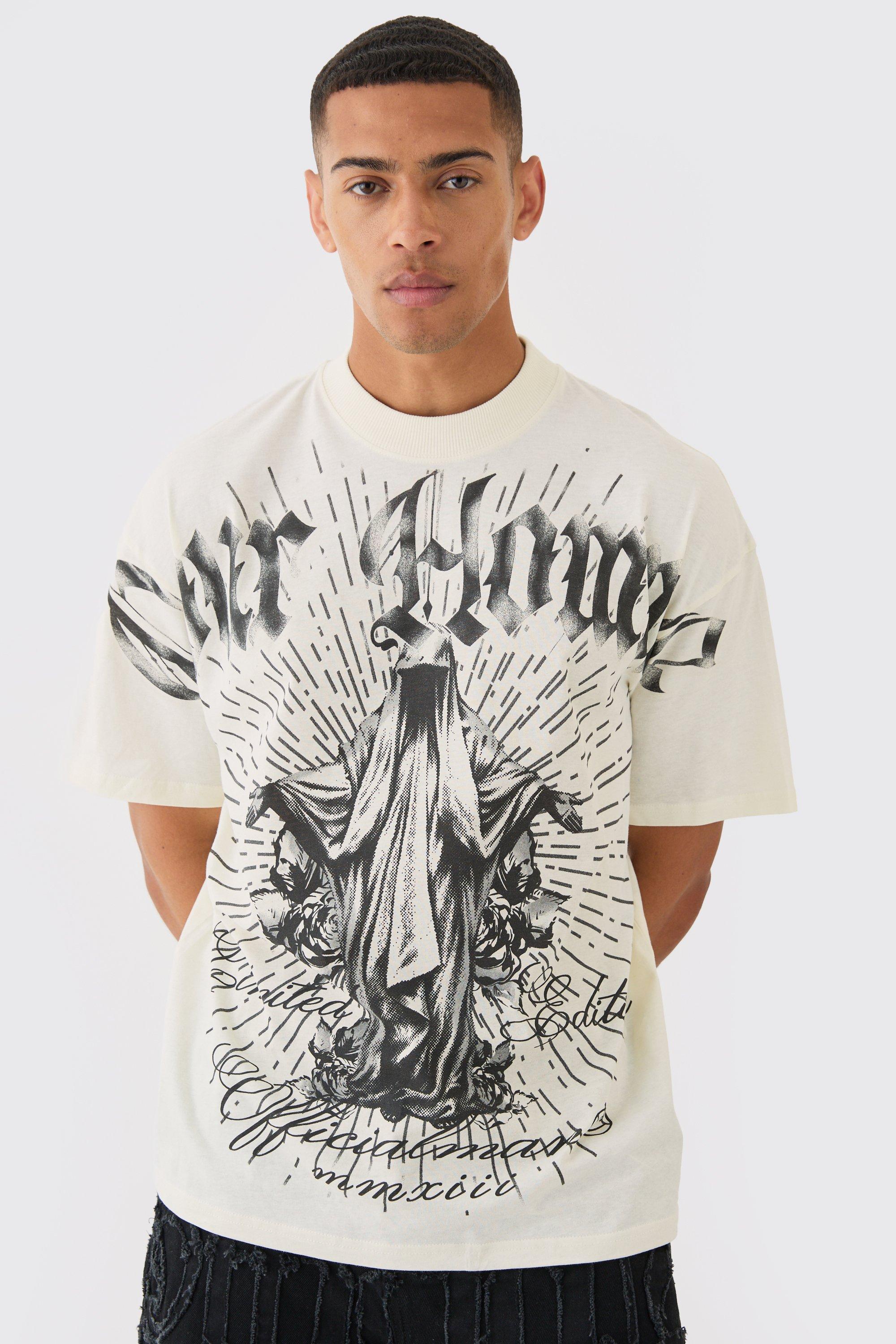 Image of T-shirt oversize con grafica Pour Homme, Cream