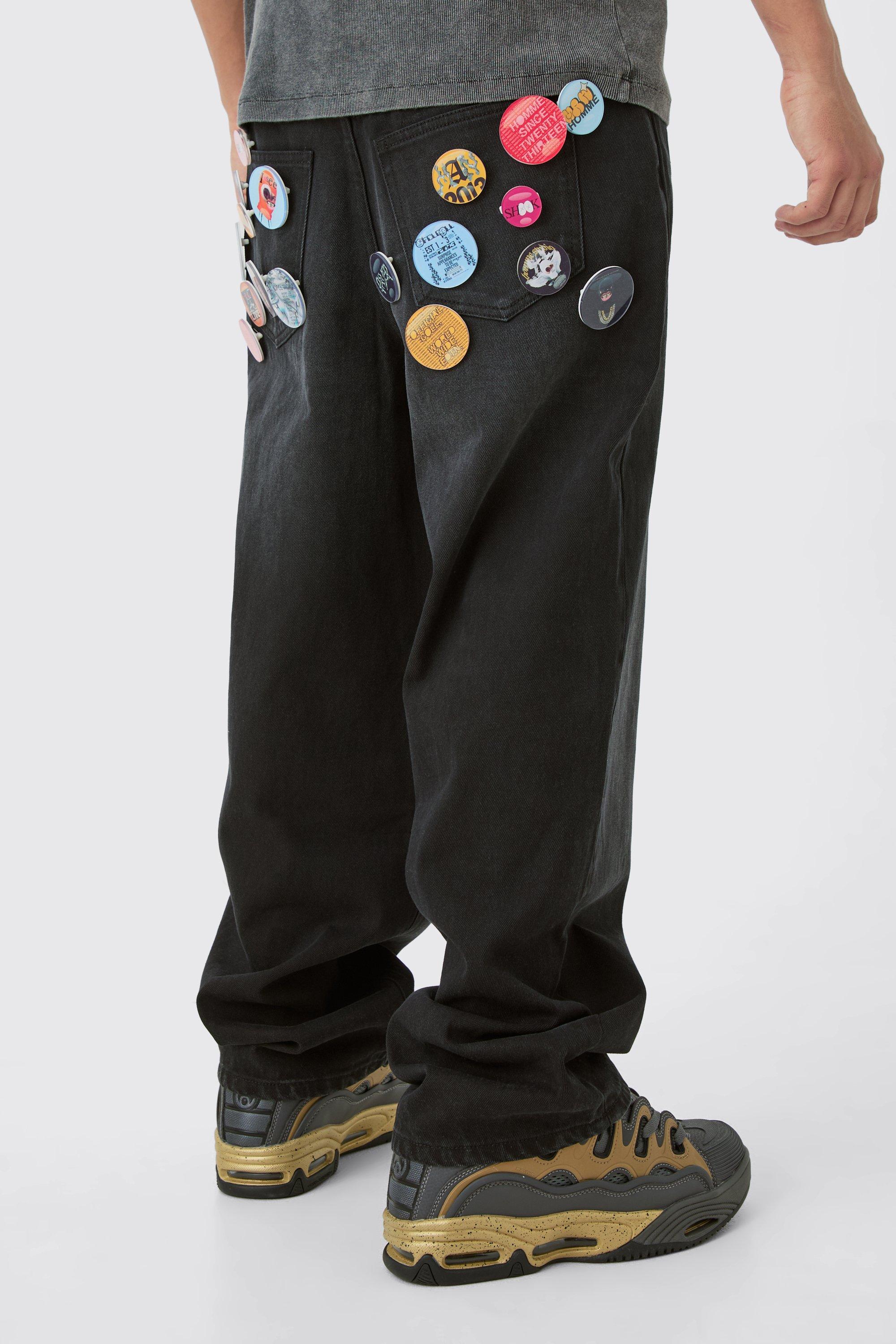 Image of Baggy Rigid Badge Jeans In Washed Black, Nero