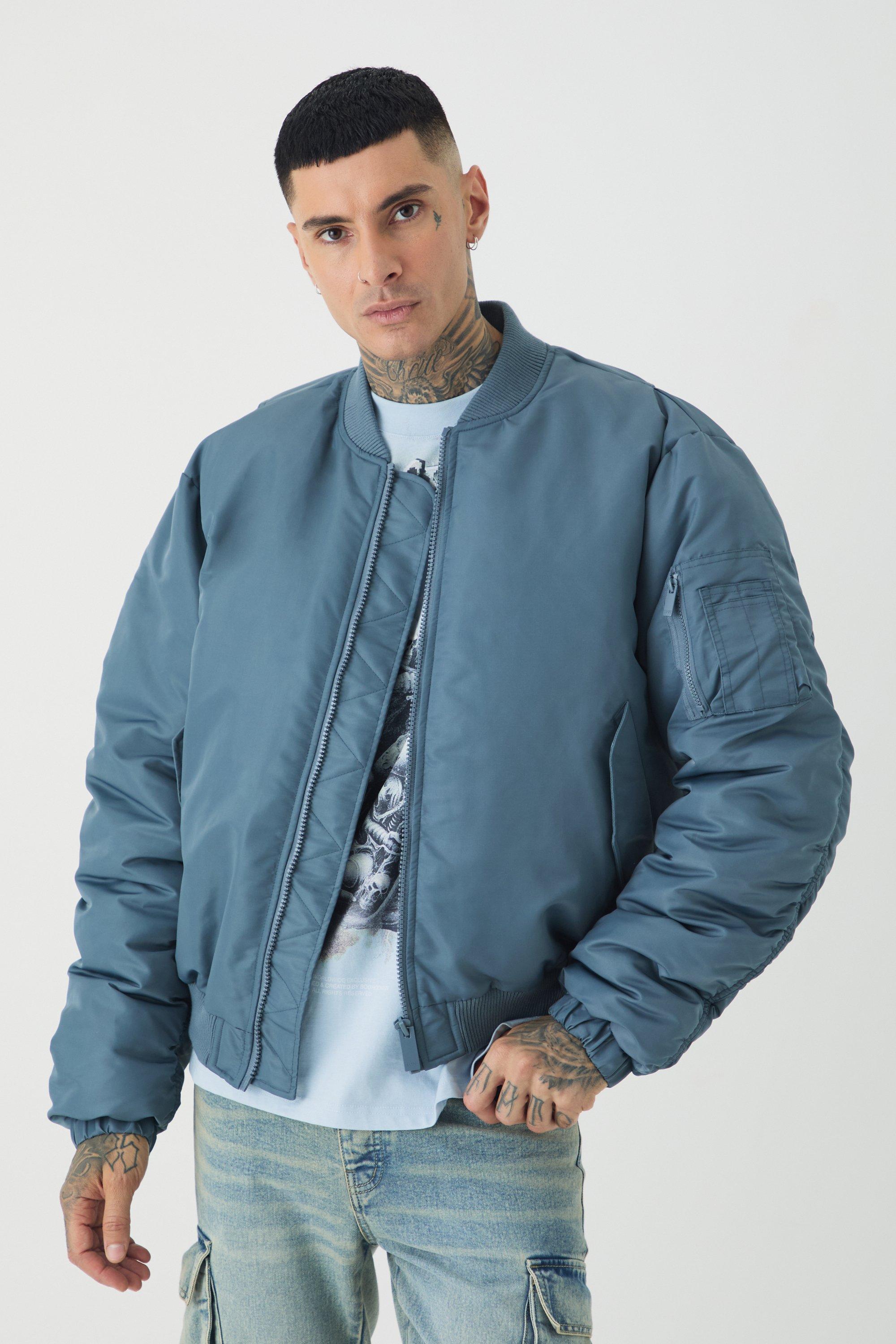 womens tall padded nylon panelled bomber jacket in slate - grey - m, grey