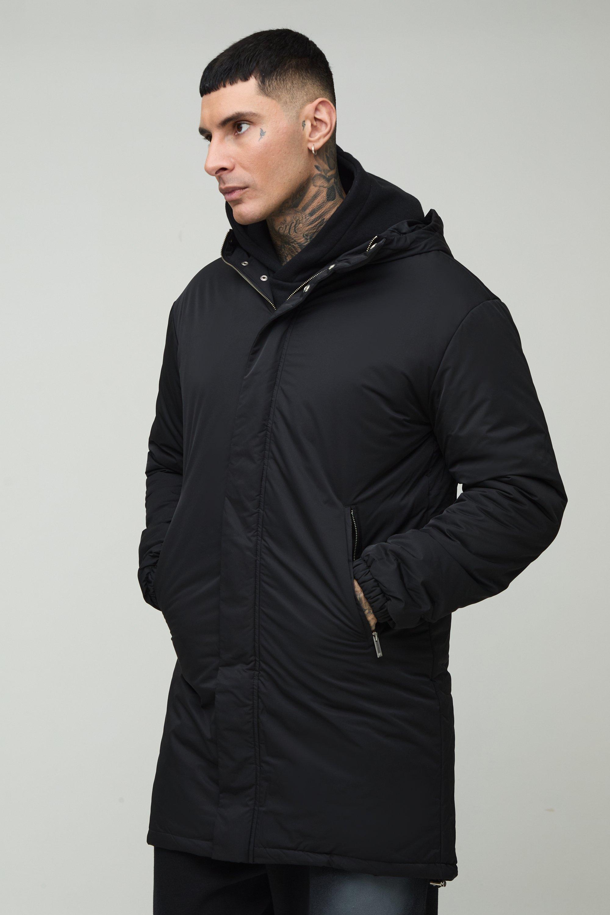 Parka Tall nero imbottito con cappuccio, Nero