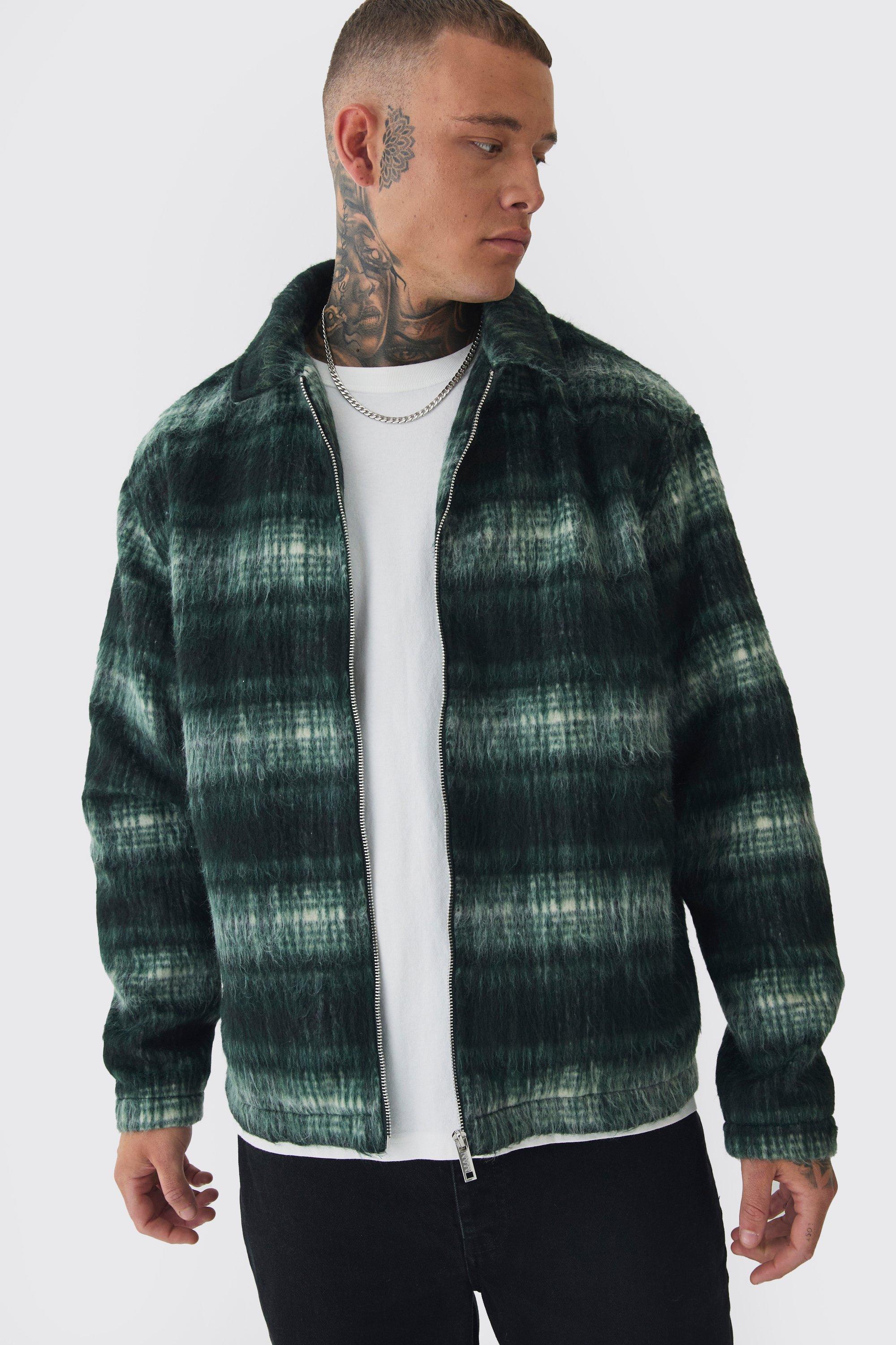 Giacca Harrington Tall spazzolata a quadri verde con colletto, Verde