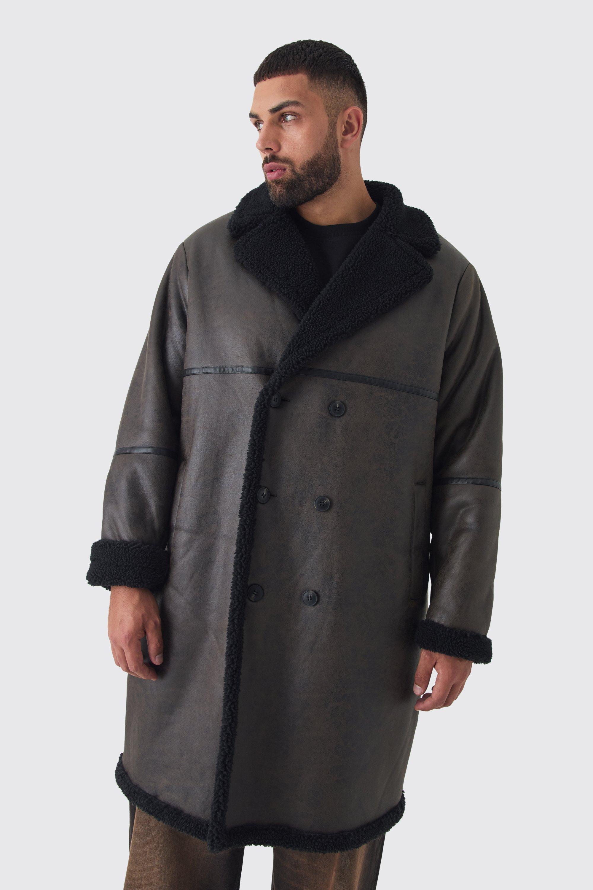 Giacca da aviatore lunga Plus Size a doppiopetto marrone scuro, Brown