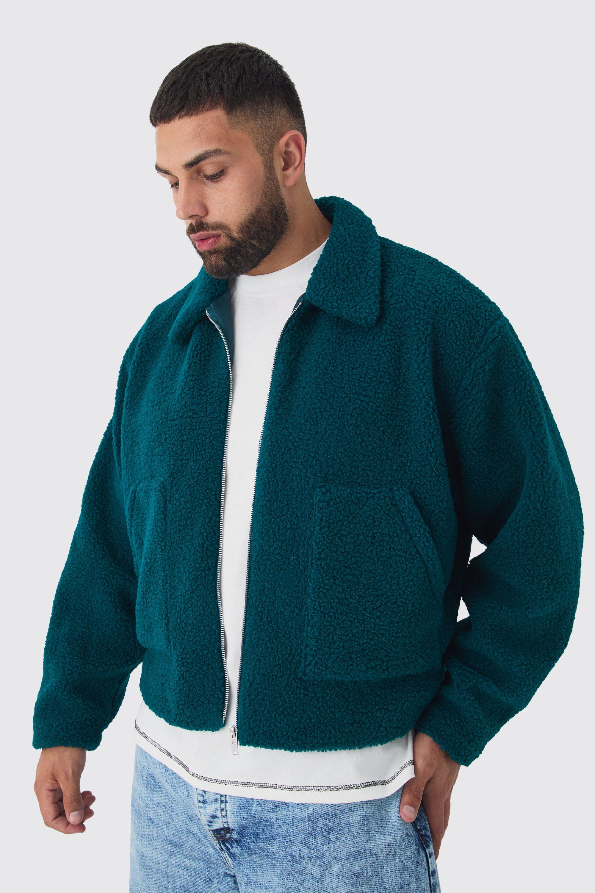 Giacca Harrington Plus Size in pile borg in ottanio, Verde