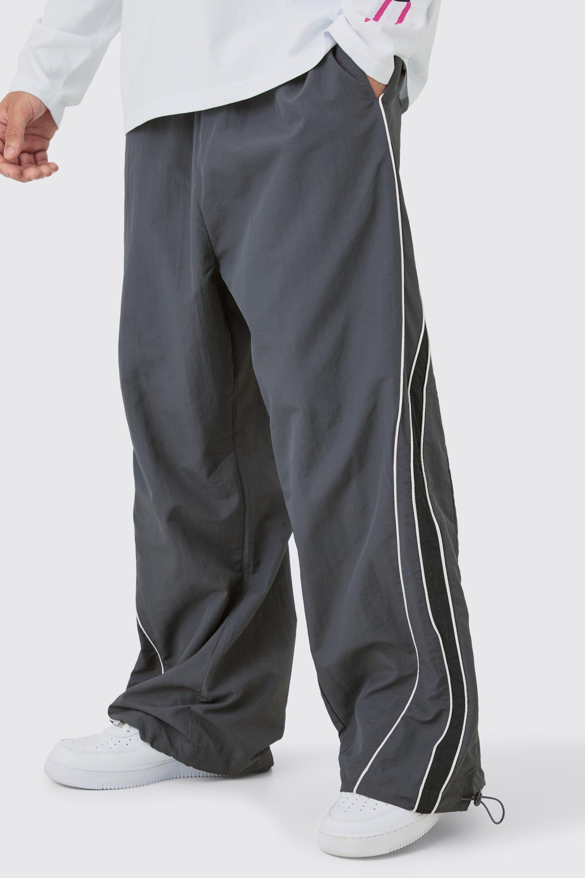 Mens Grey Elasticated Waist Piping Detail Parachute trousers, Grey