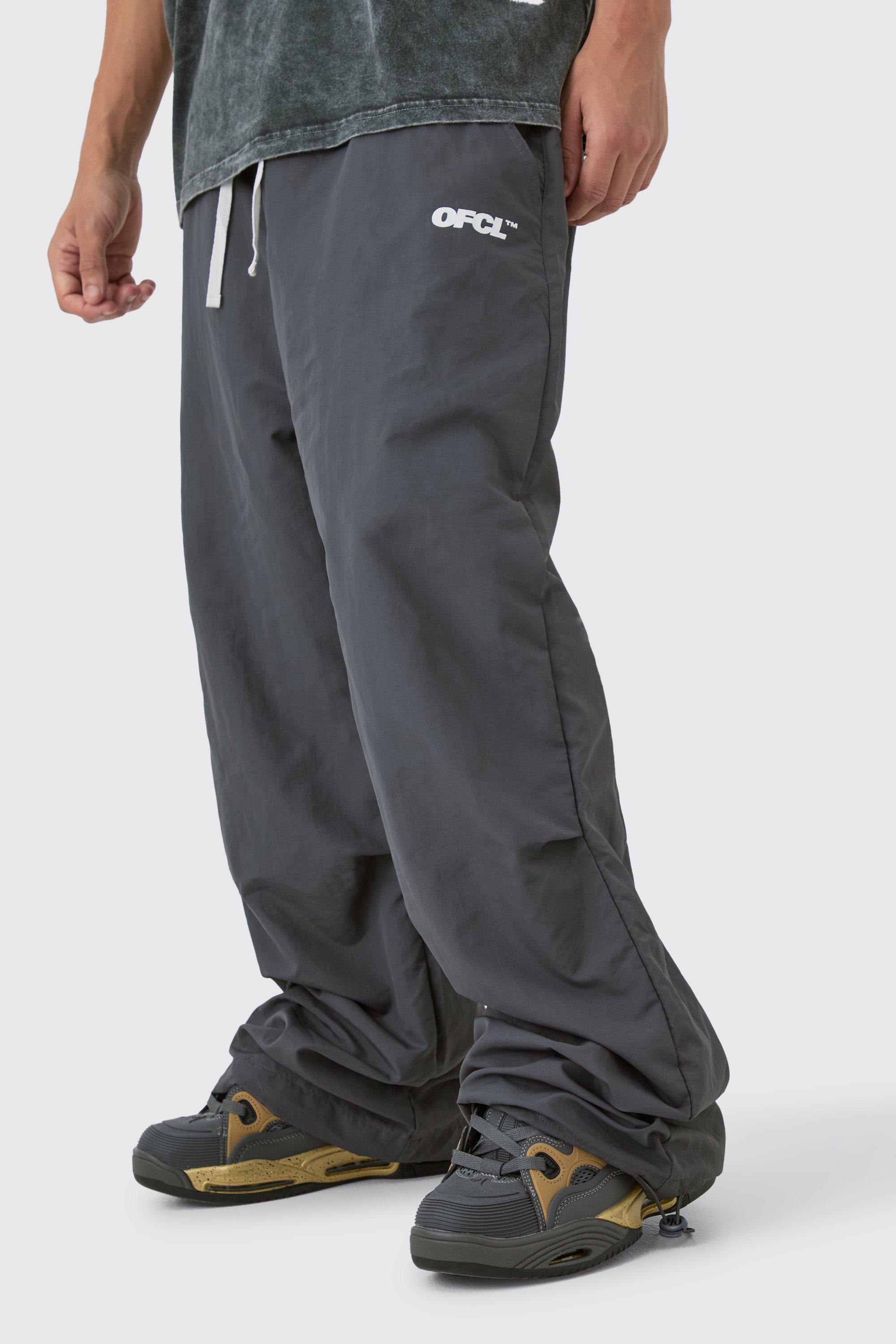 Image of Elastic Waist Oversized Ofcl Parachute Pants, Grigio