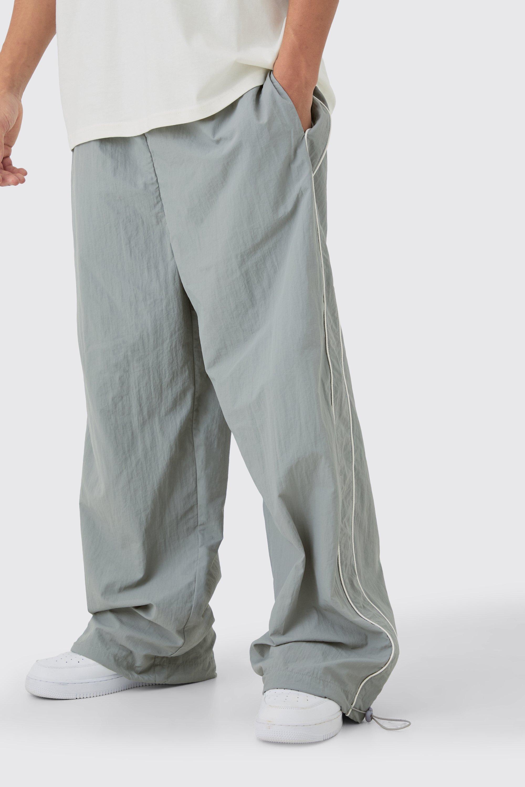 Mens Grey Elasticated Waist Side Stripe Parachute trousers, Grey