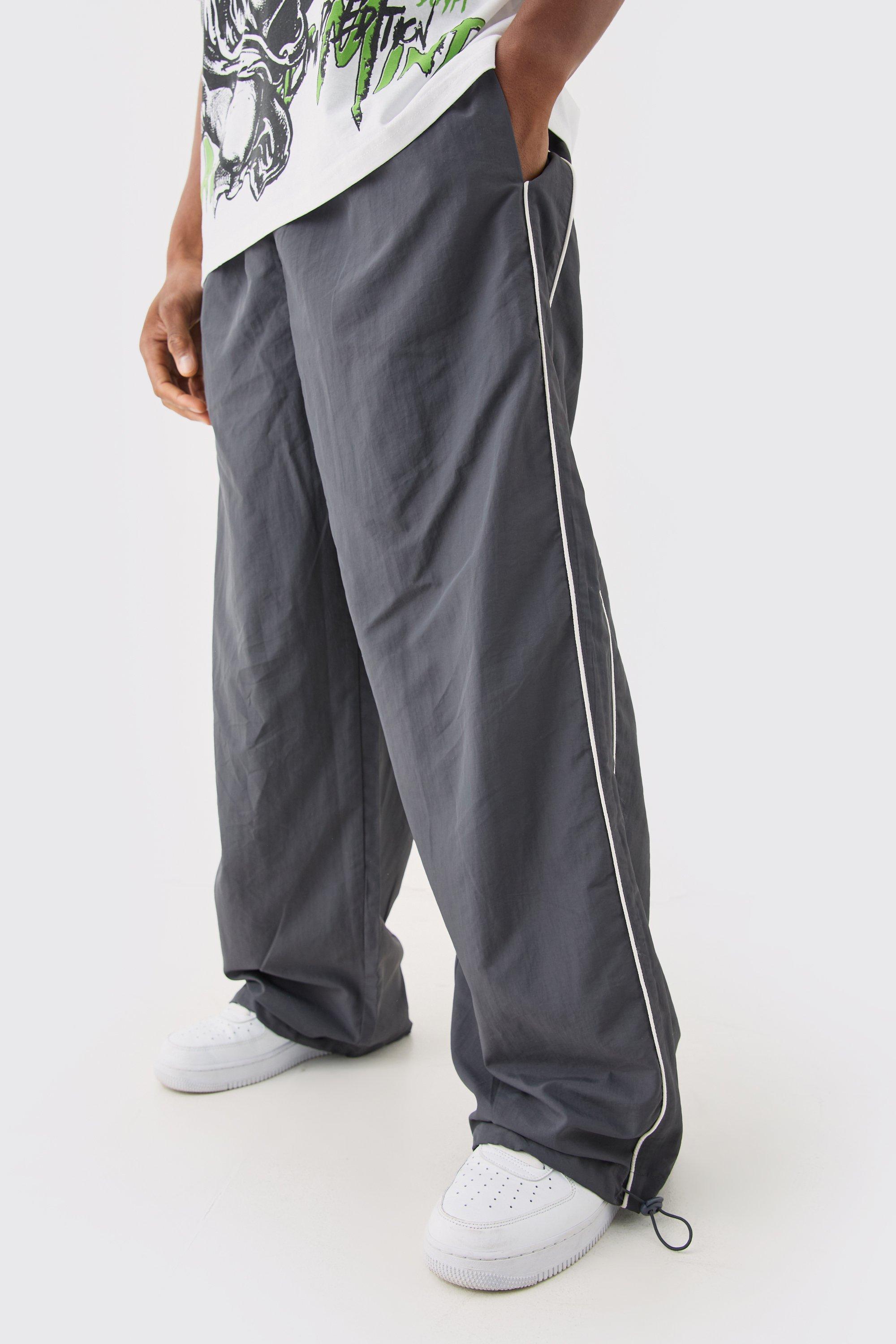 Image of Elastic Waist Side Stripe Parachute Pants, Grigio