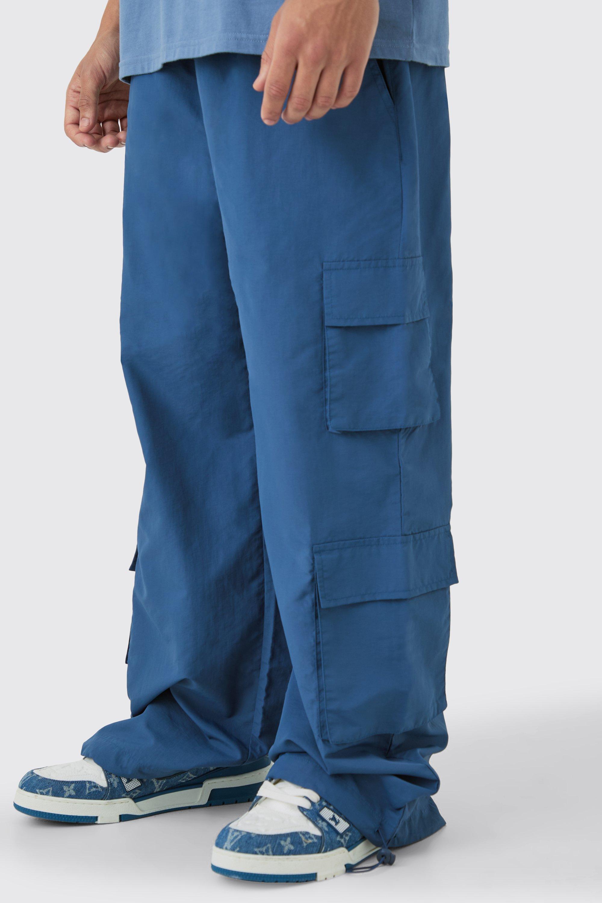Boohoo Elastic Waist Multi Pocket Parachute Pants, Navy