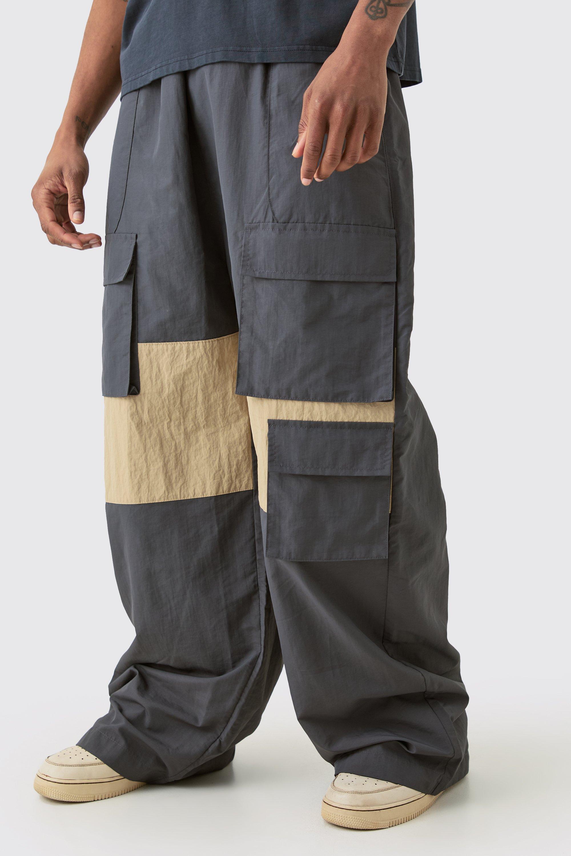 Image of Tall Colour Block Cargo Parachute Pants, Grigio