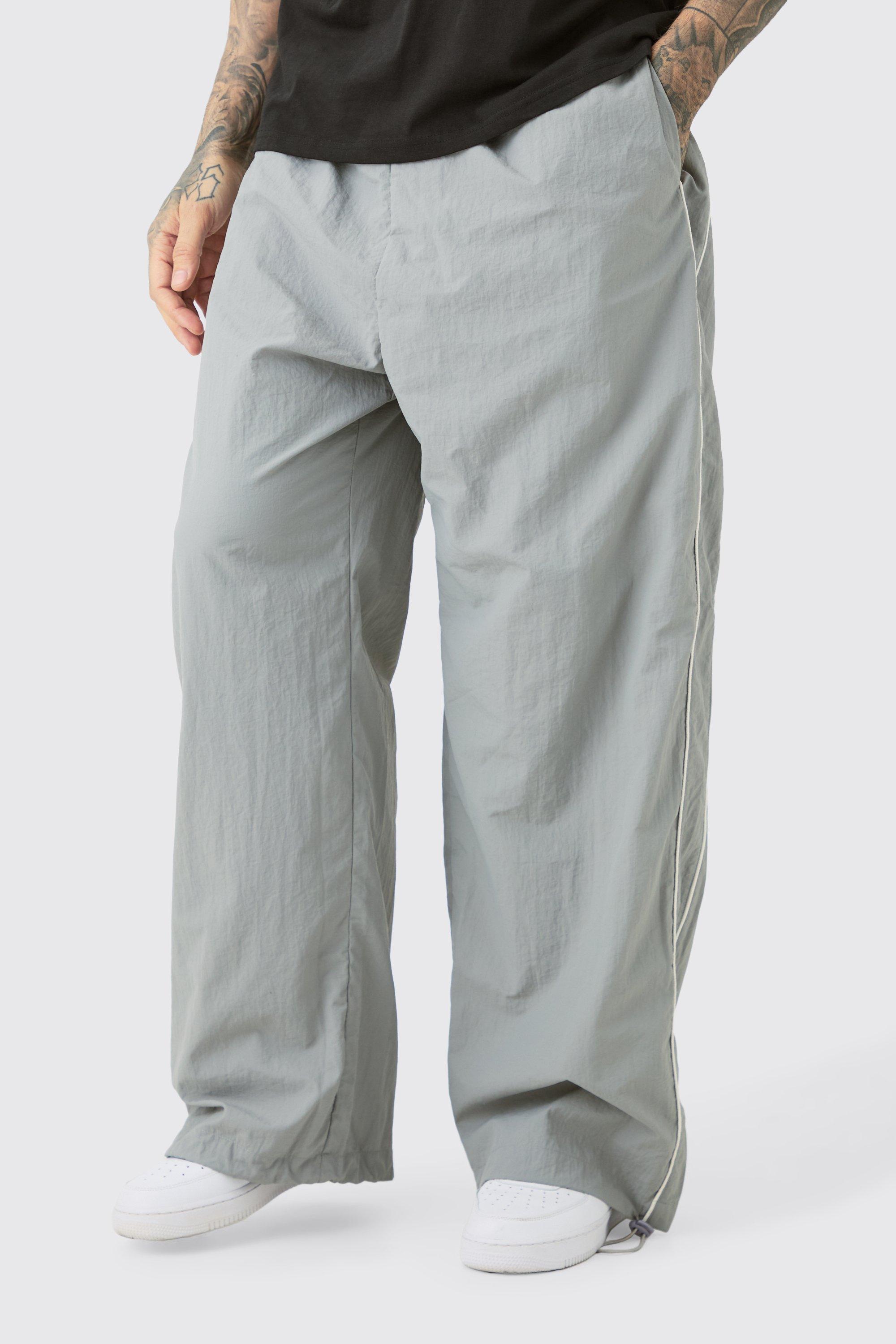 Mens Grey Tall Side Stripe Parachute trousers, Grey