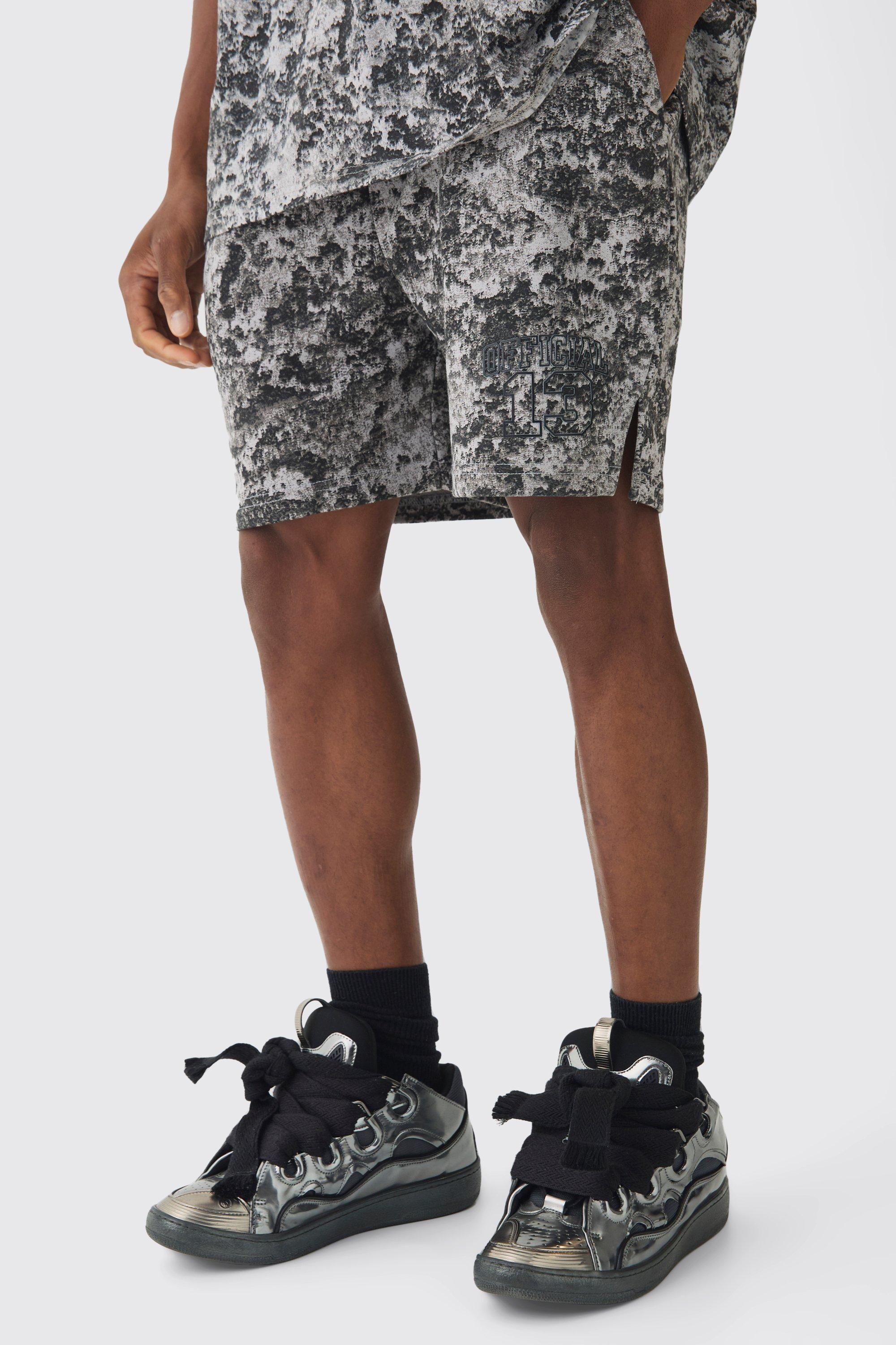 Mens Black Relaxed Volley Official Abstract Printed Shorts, Black