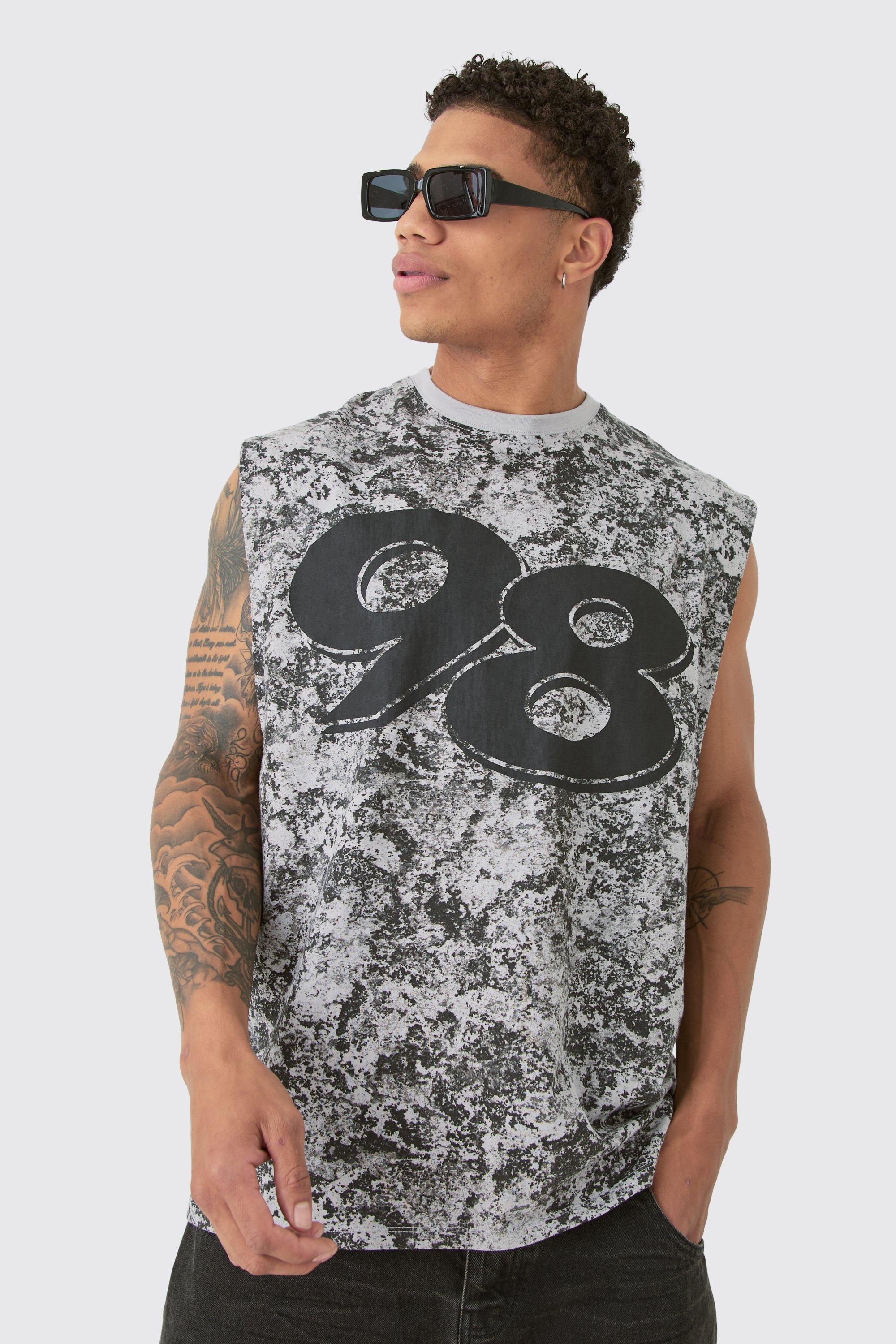 Mens Black Oversized 98 Abstract Printed vest, Black