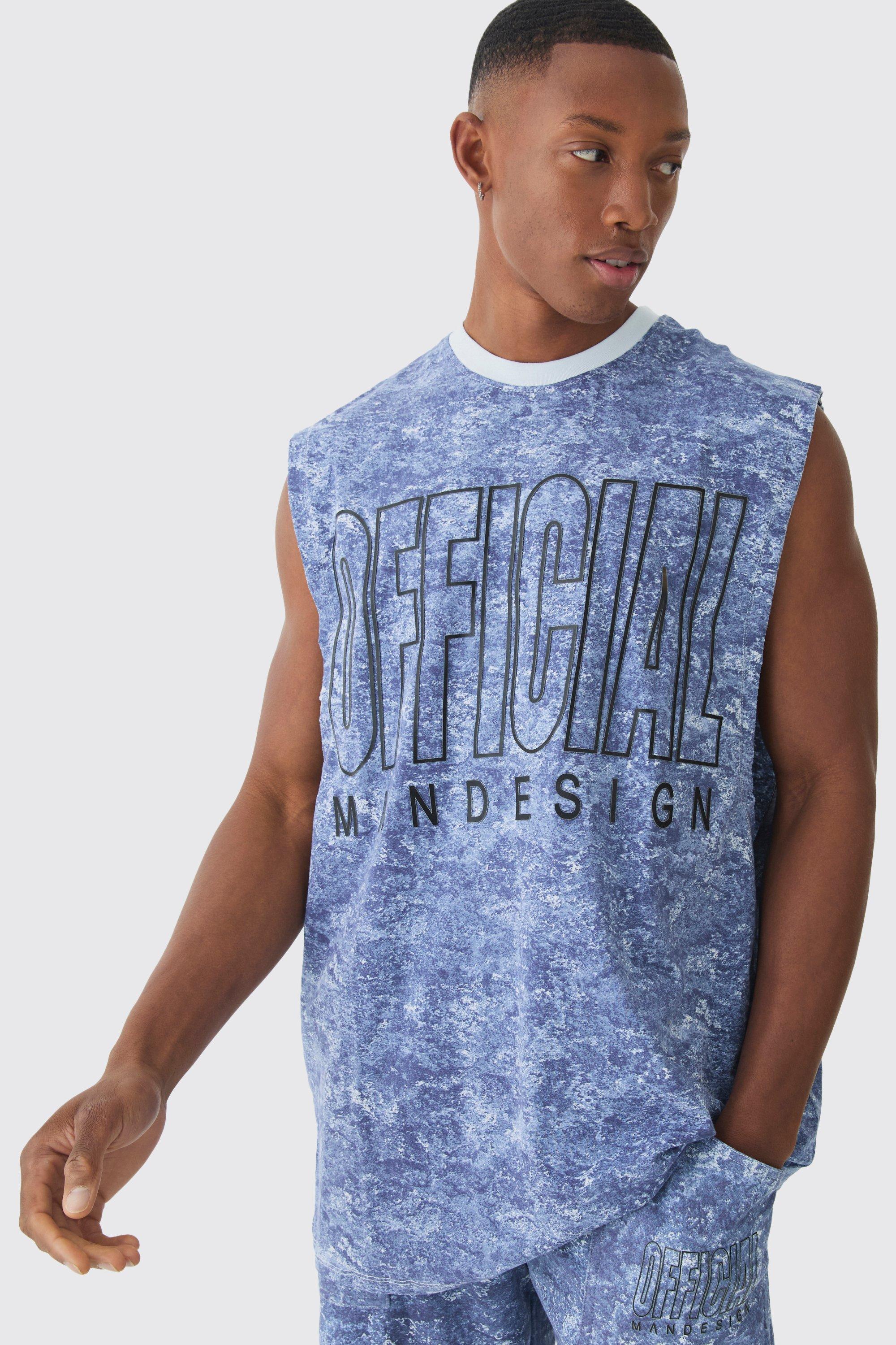 Mens Blue Oversized Official Concrete Printed vest, Blue