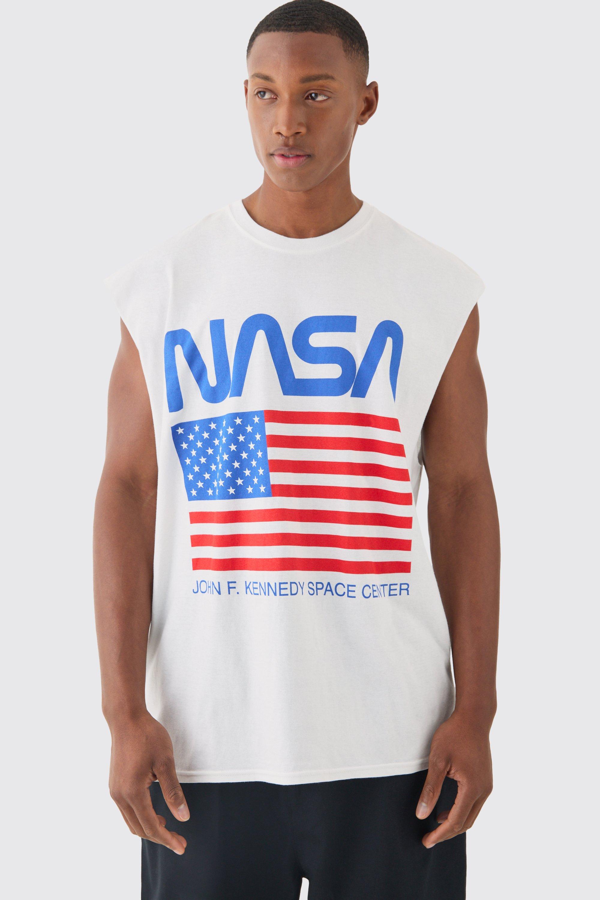 Mens White Oversized Nasa USA License vest, White