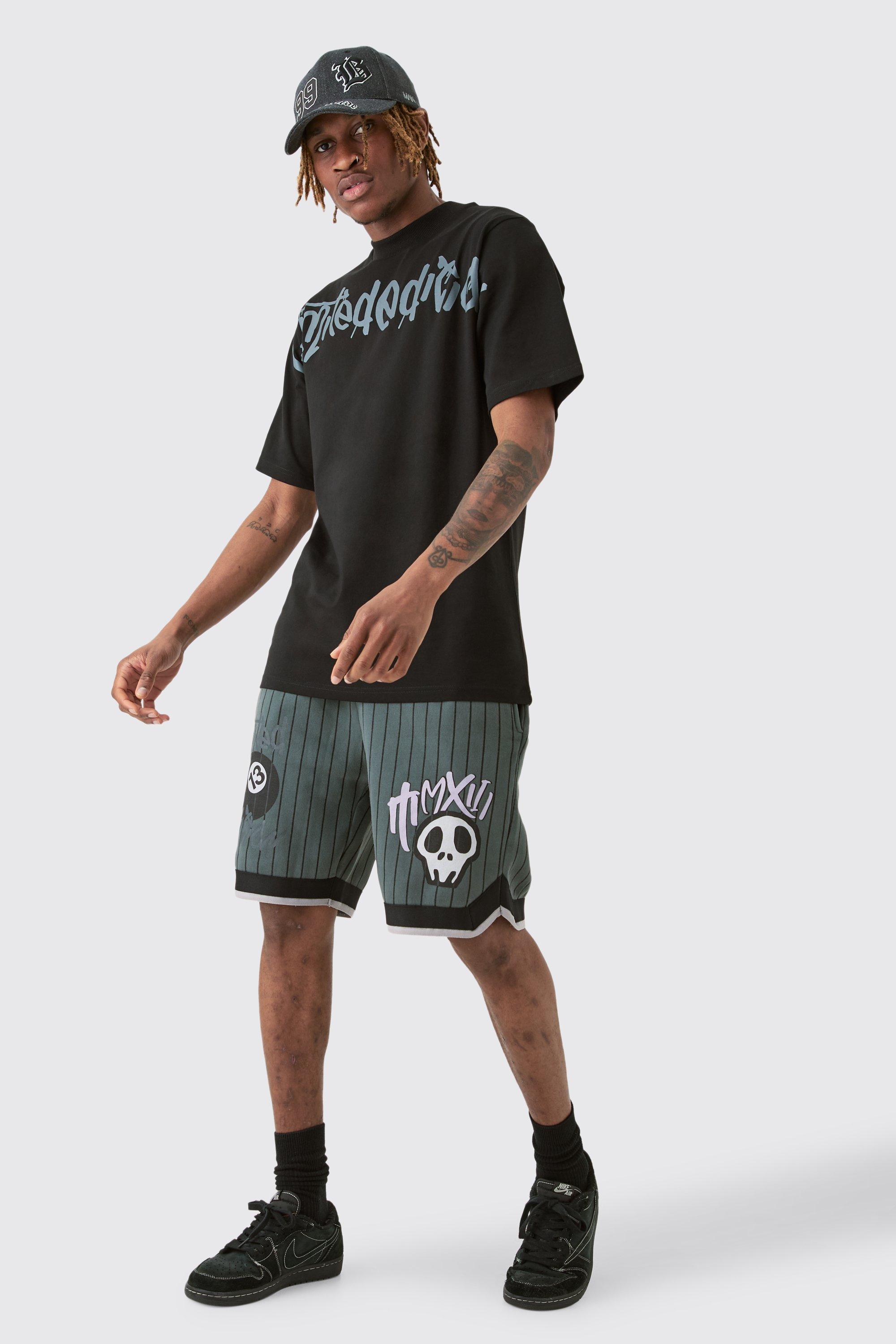 Mens Black Tall Boxy Limited Basketball Tee & Short Set, Black