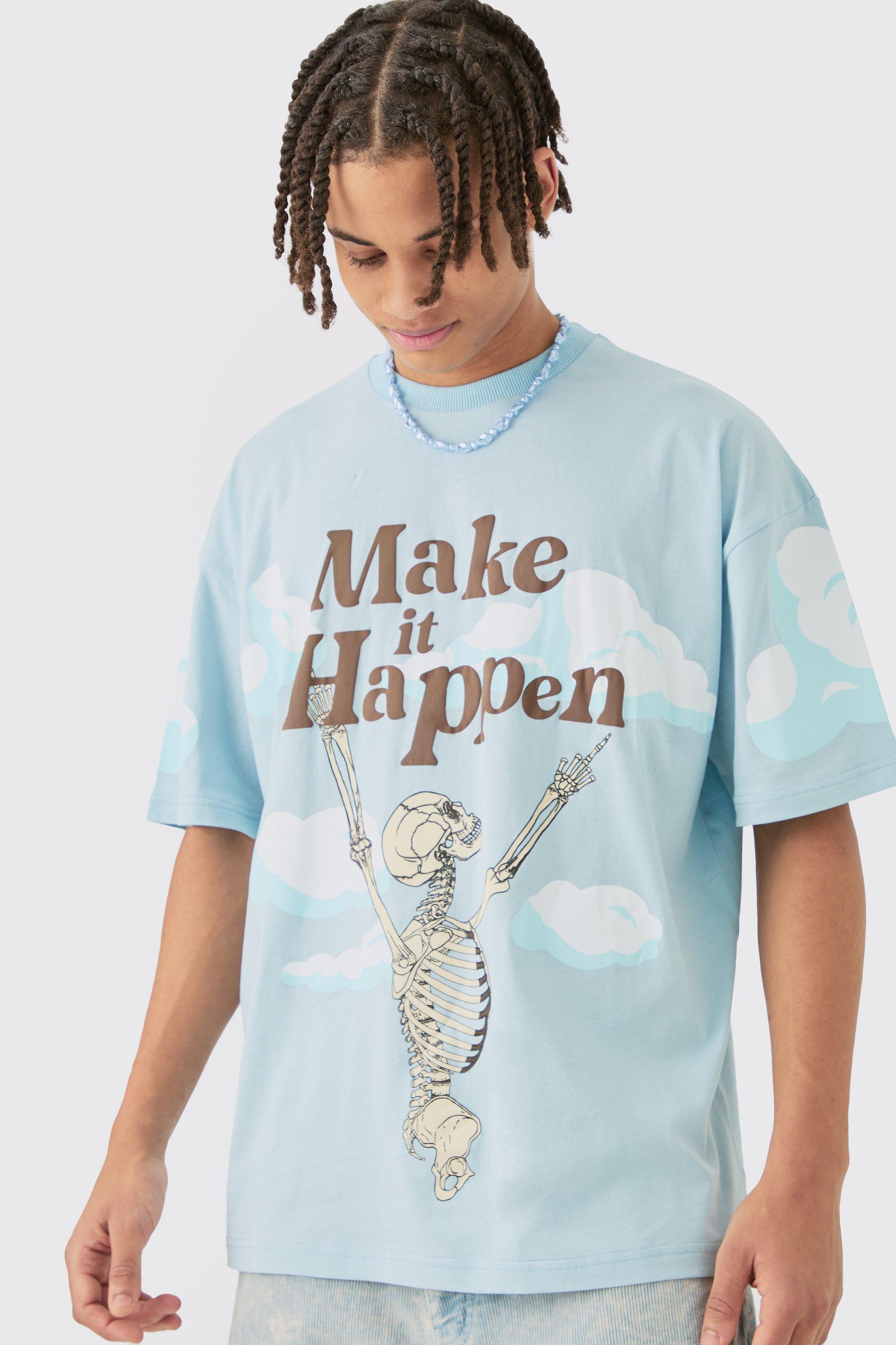 Image of Oversized Skeleton Graphic T-shirt, Azzurro