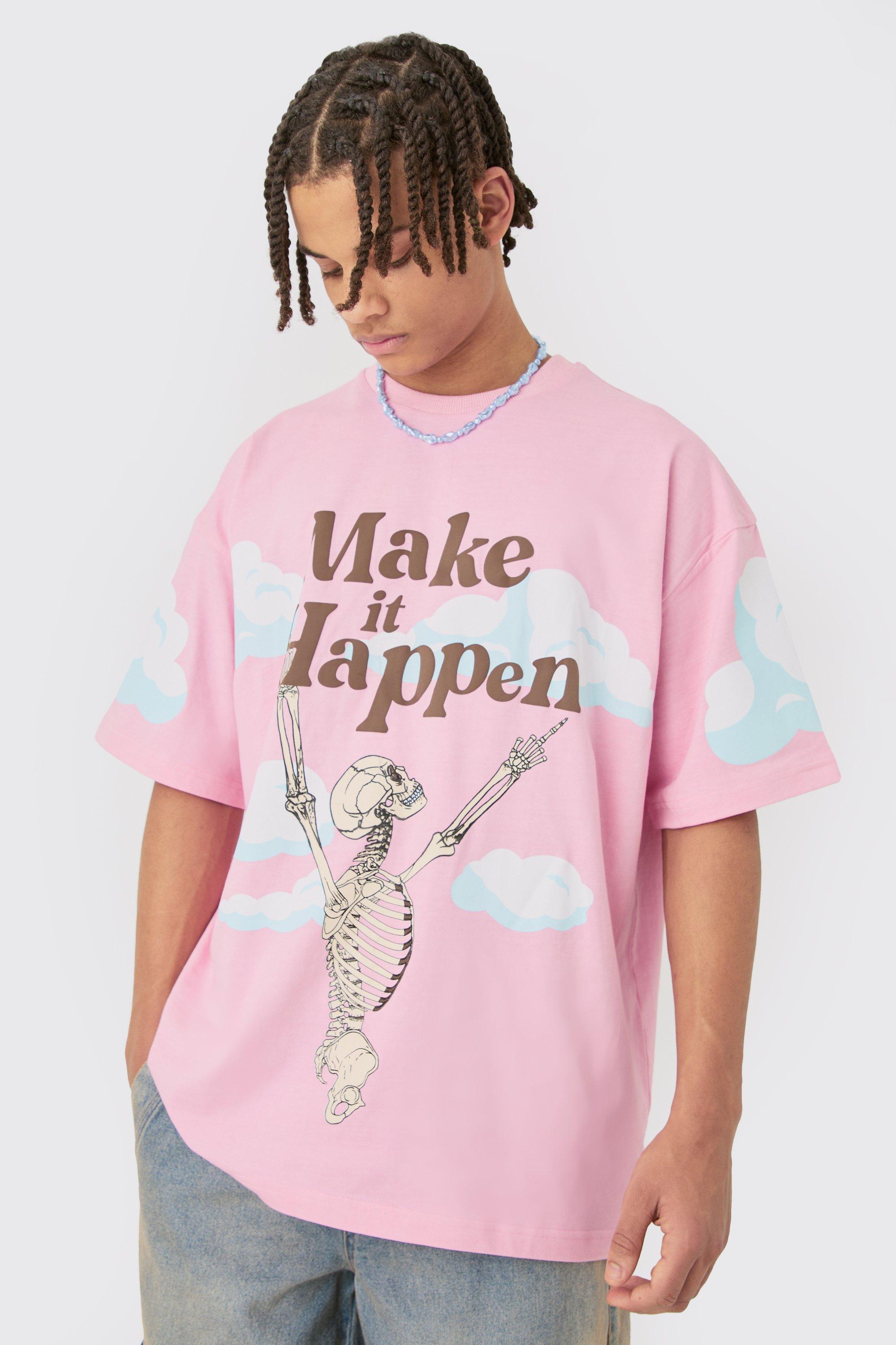 Image of Oversized Skeleton Graphic T-shirt, Pink