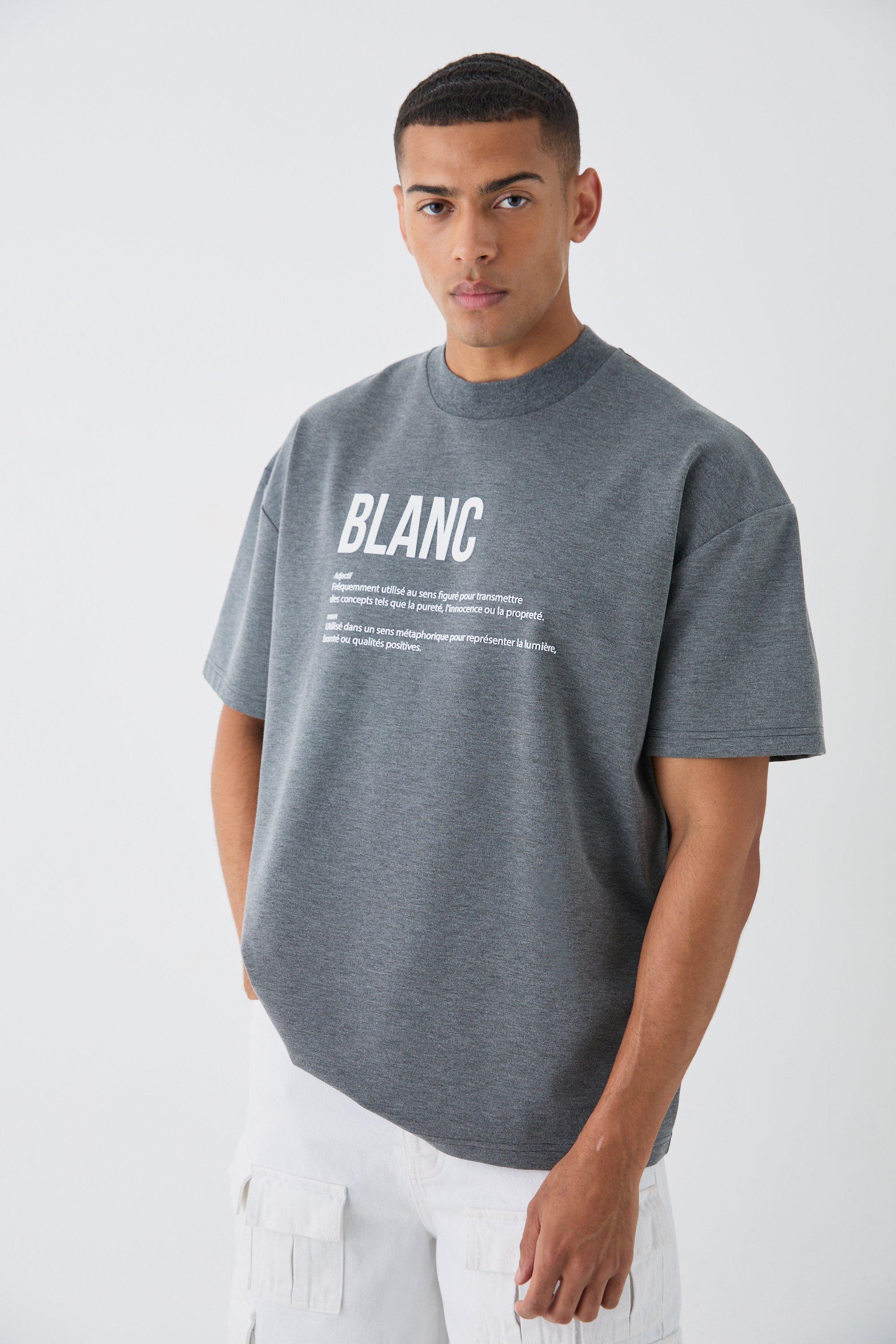 Mens Grey Oversized Rubber Print Heavyweight T-shirt, Grey