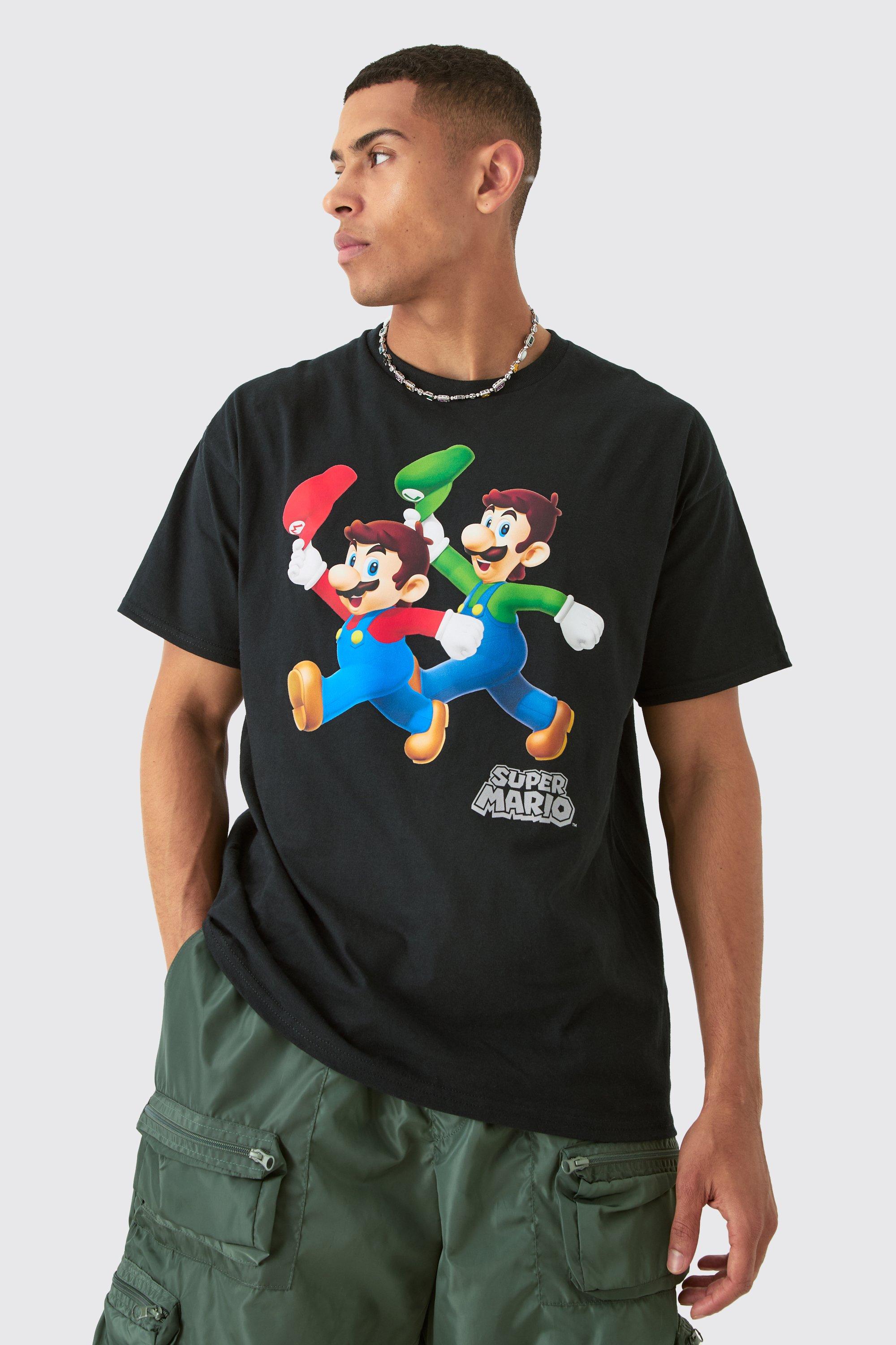 Mens Black Loose Super Mario Gaming License T-shirt, Black