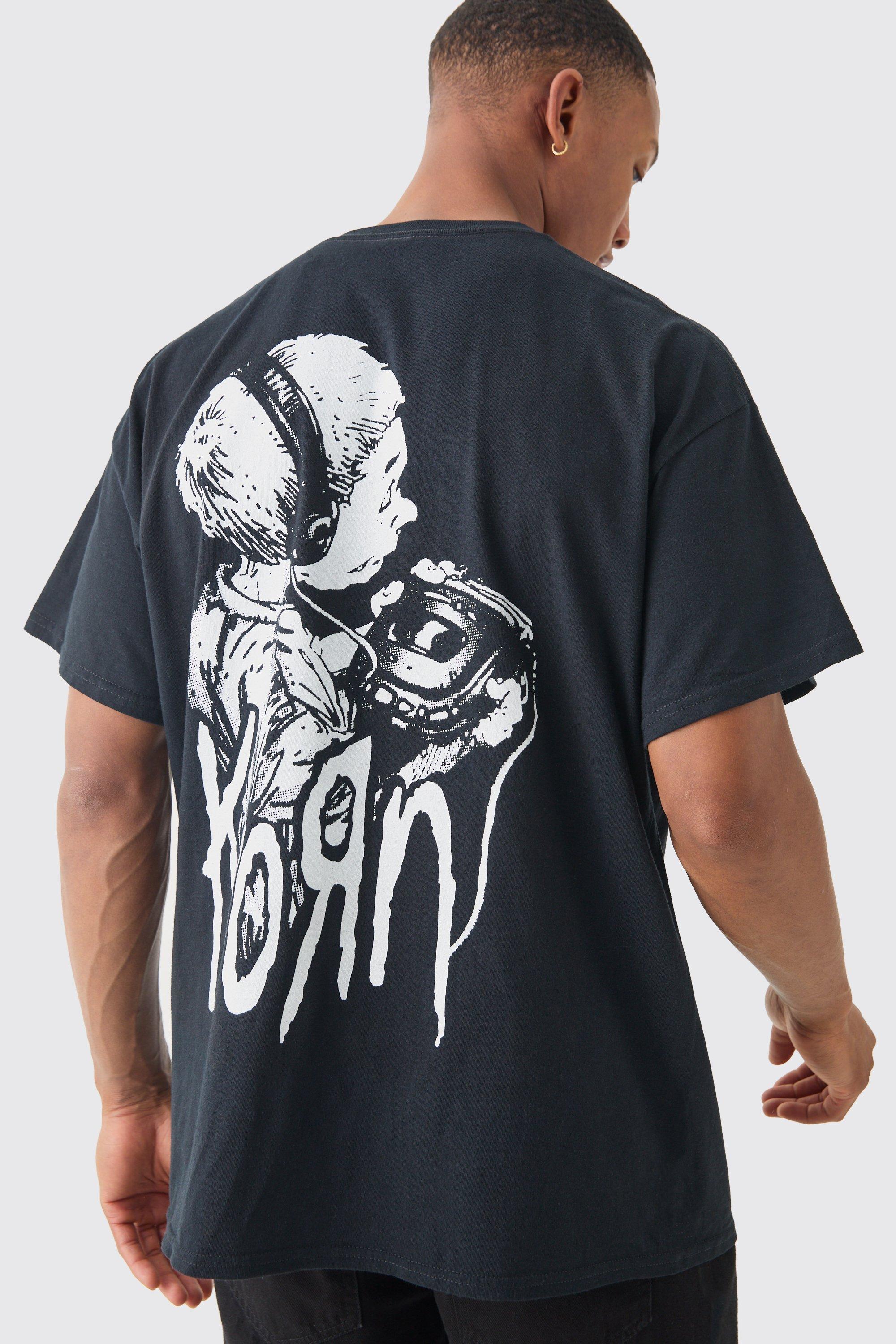 Mens Black Oversized Korn Band License T-shirt, Black