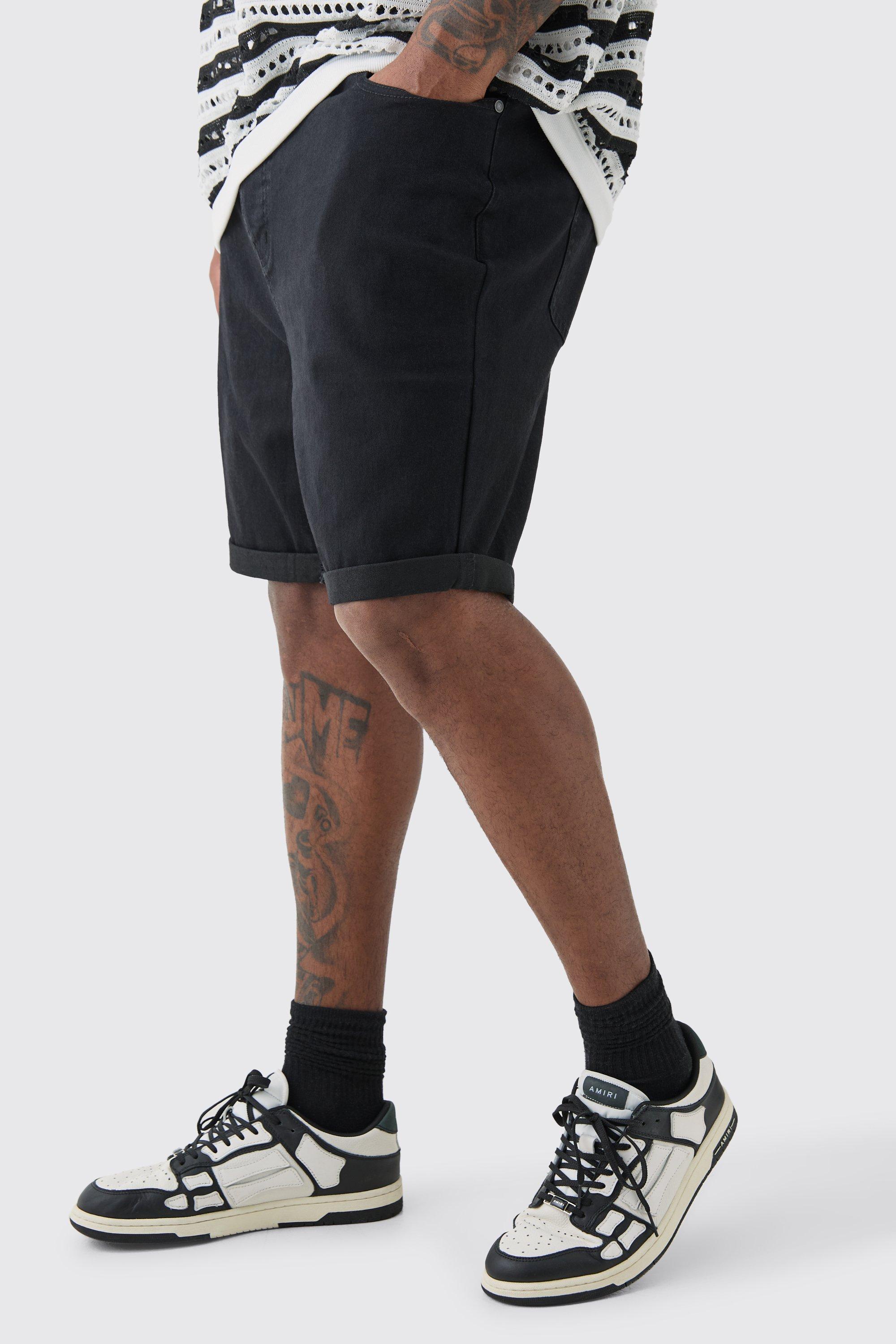 Image of Plus Strech Denim Skinny Fit Shorts In Black, Nero