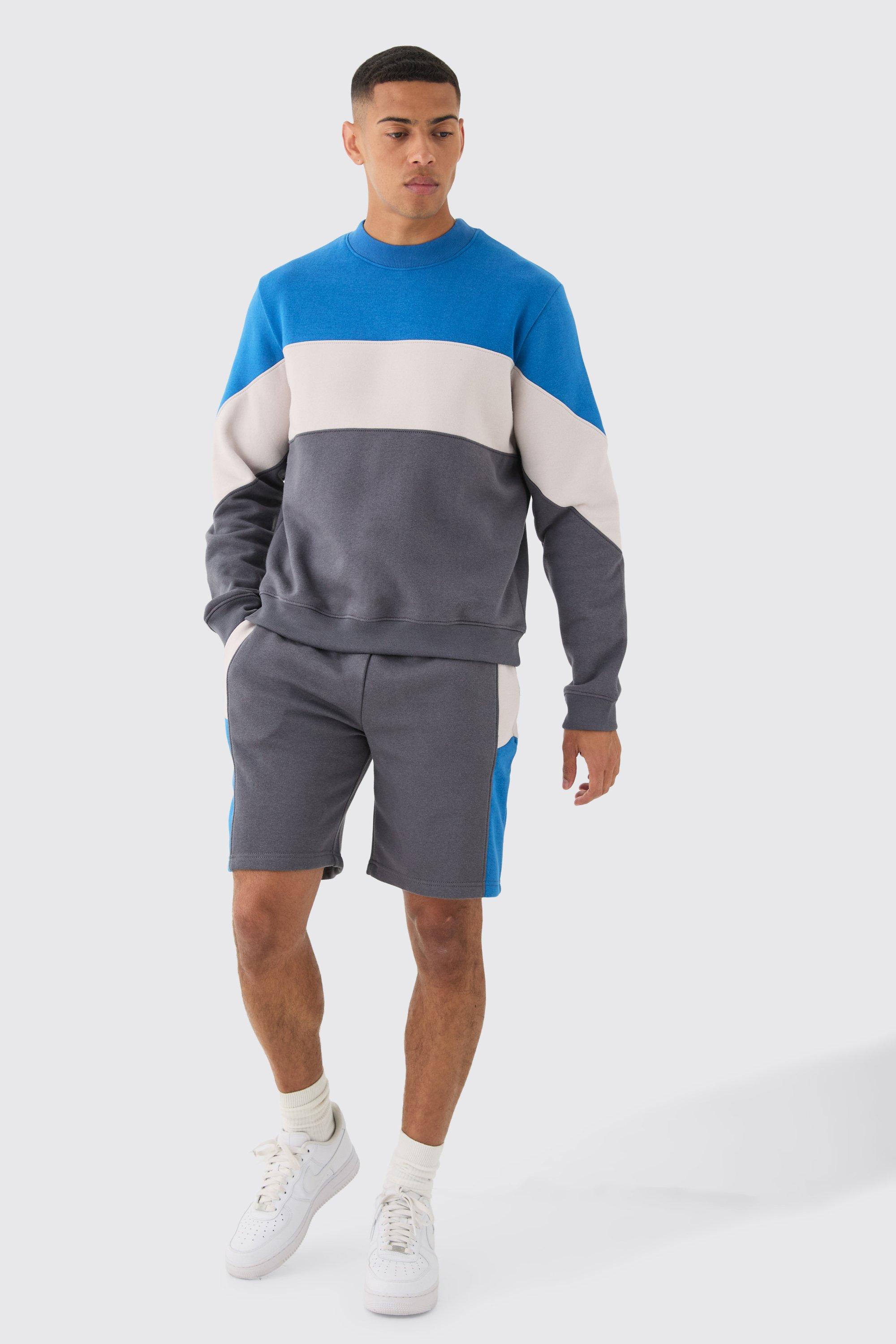 Image of Colour Block Sweatshirt Short Tracksuit, Azzurro