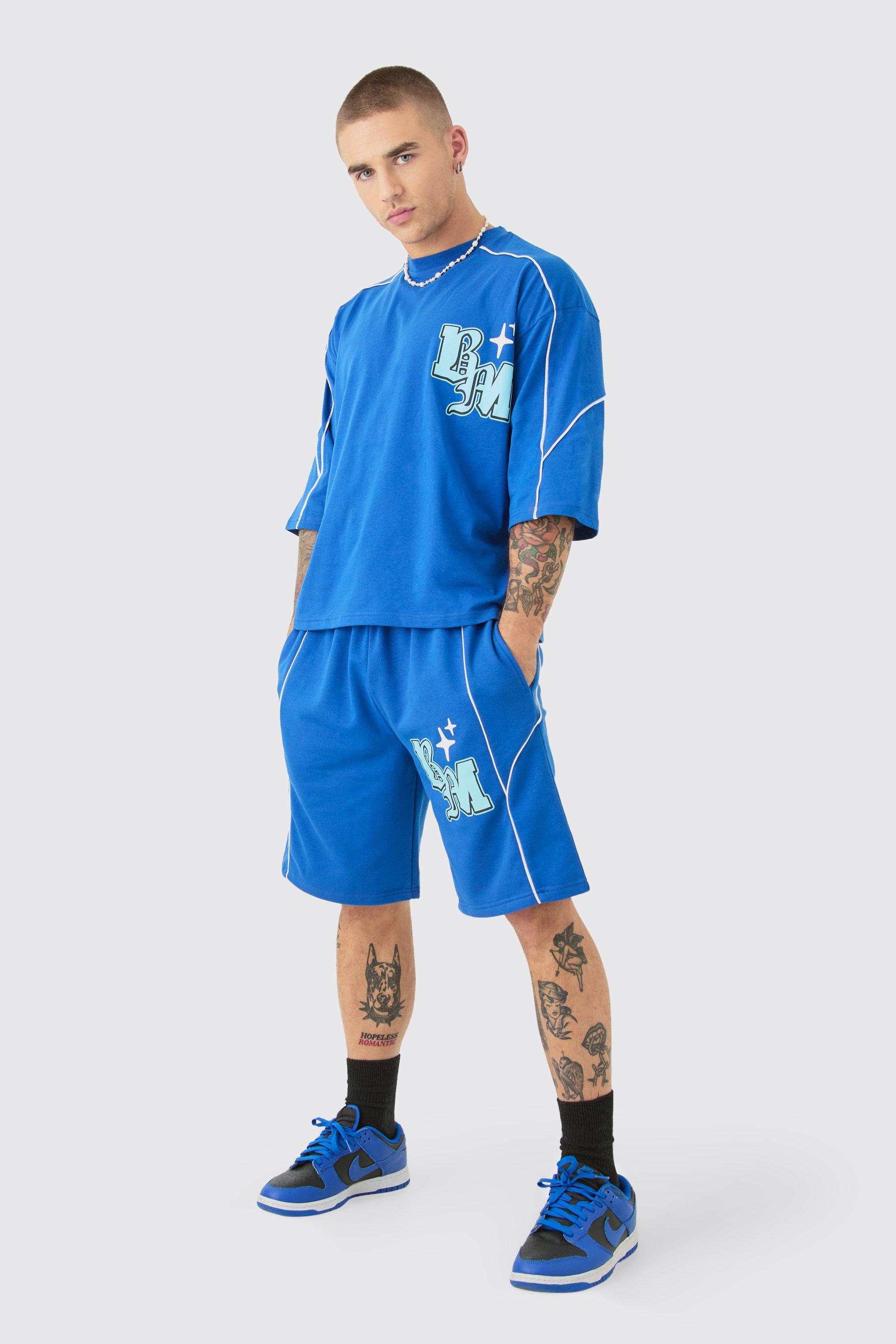 Image of Oversized Boxy Half Sleeve Ptint T-shirt & Short Set, Azzurro