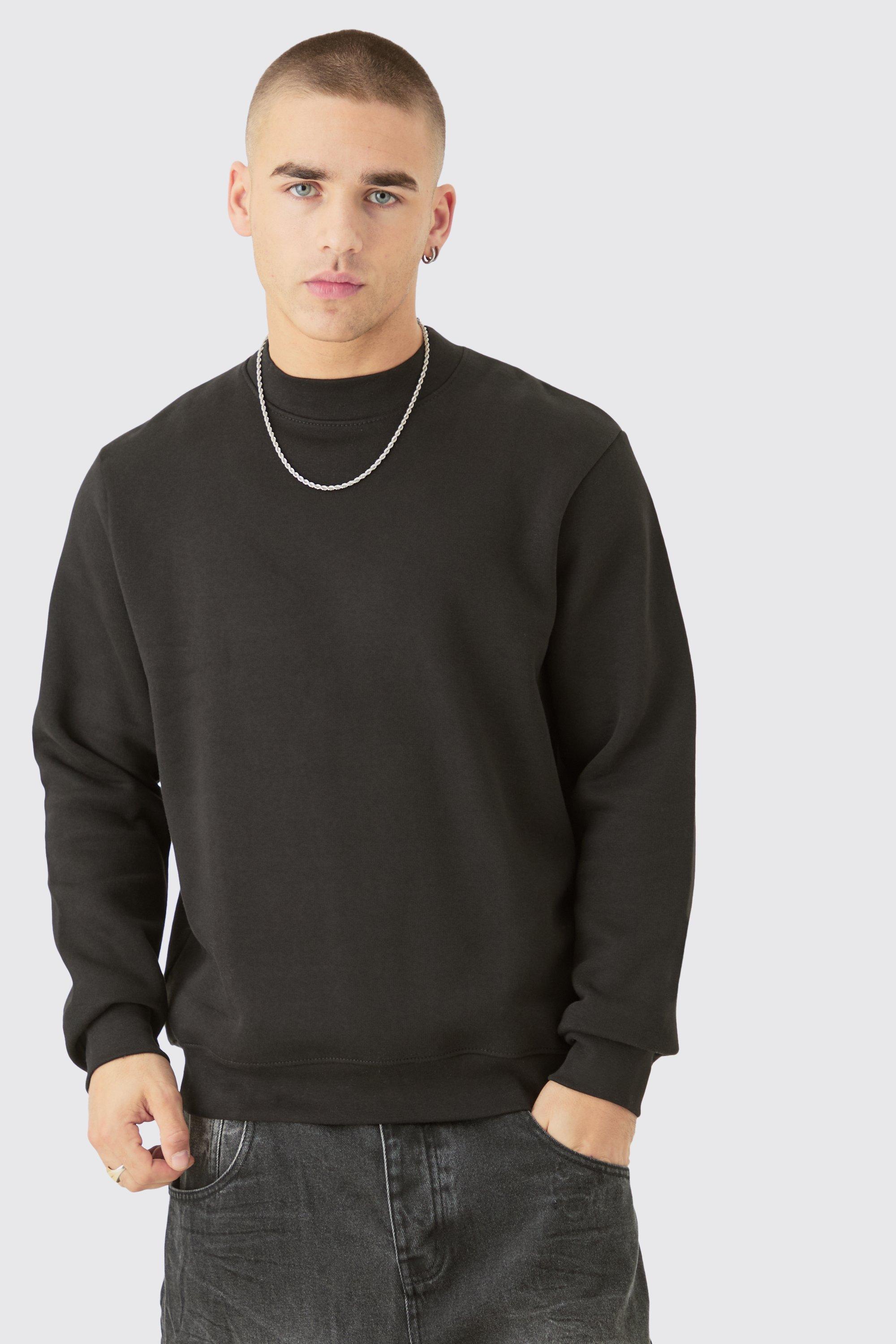 Mens Black Extended Neck Sweatshirt, Black