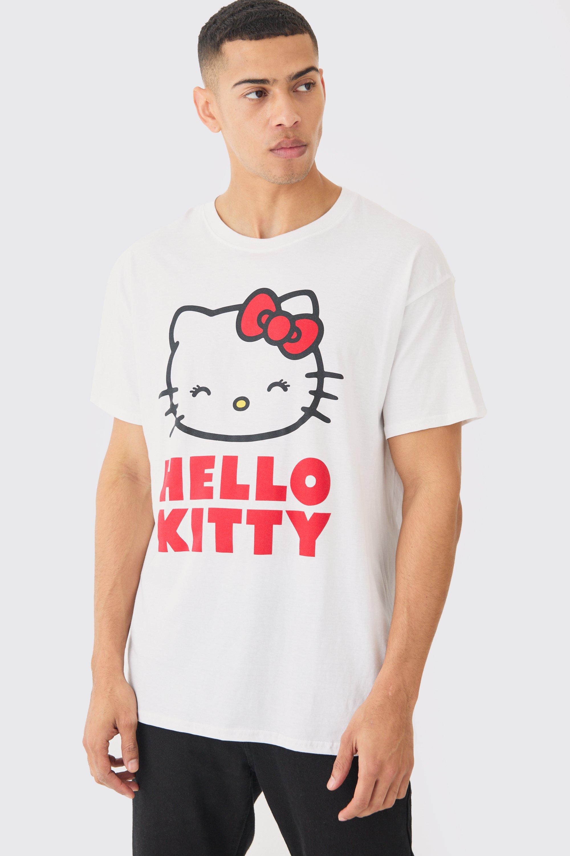 Mens White Loose Fit Hello Kitty License T-shirt, White