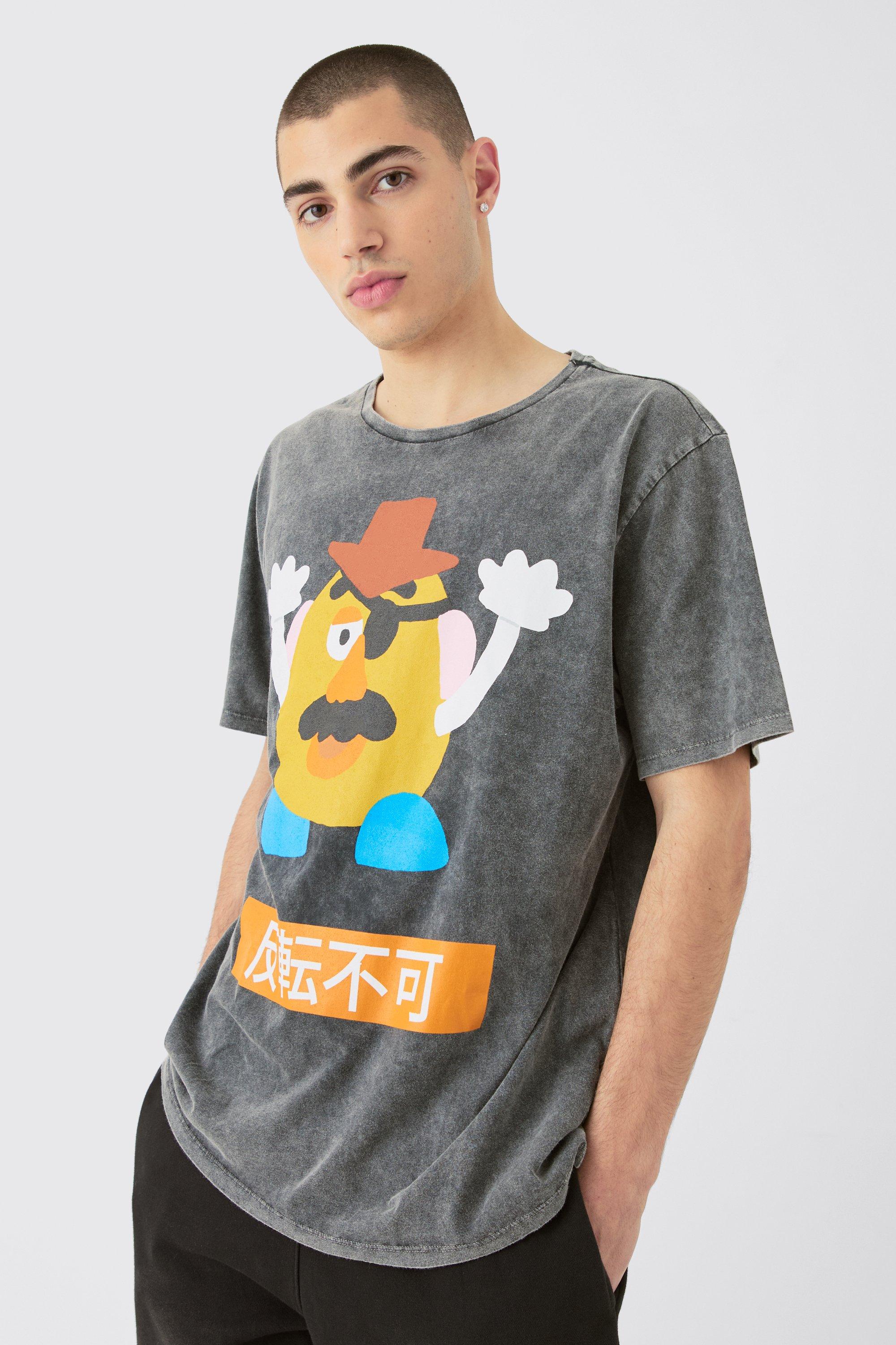 Image of Oversized Disney Toy Story Anime Wash License T-shirt, Grigio
