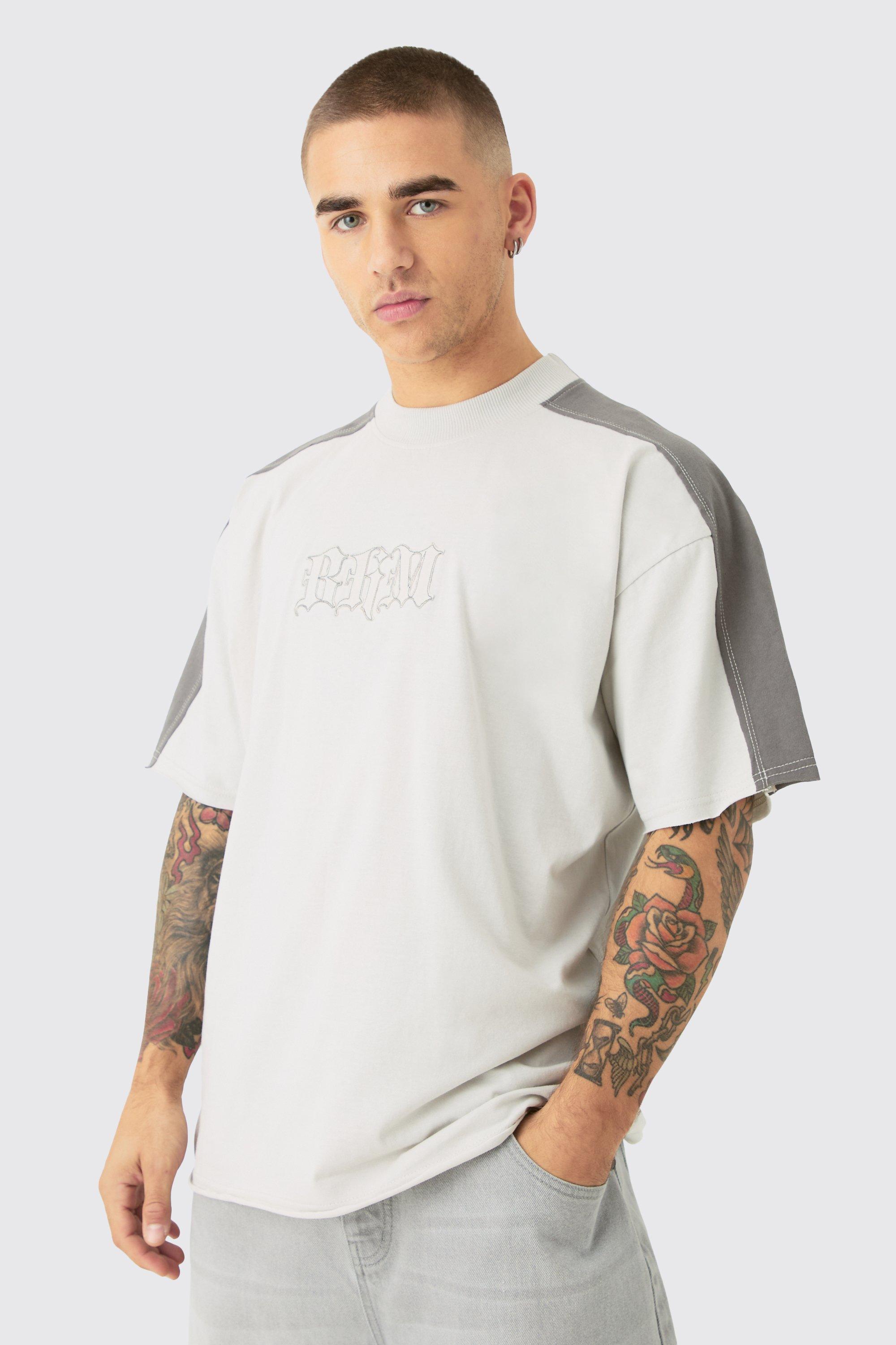 Image of Oversized Gothic Bm Applique Nibbled T-shirt, Grigio