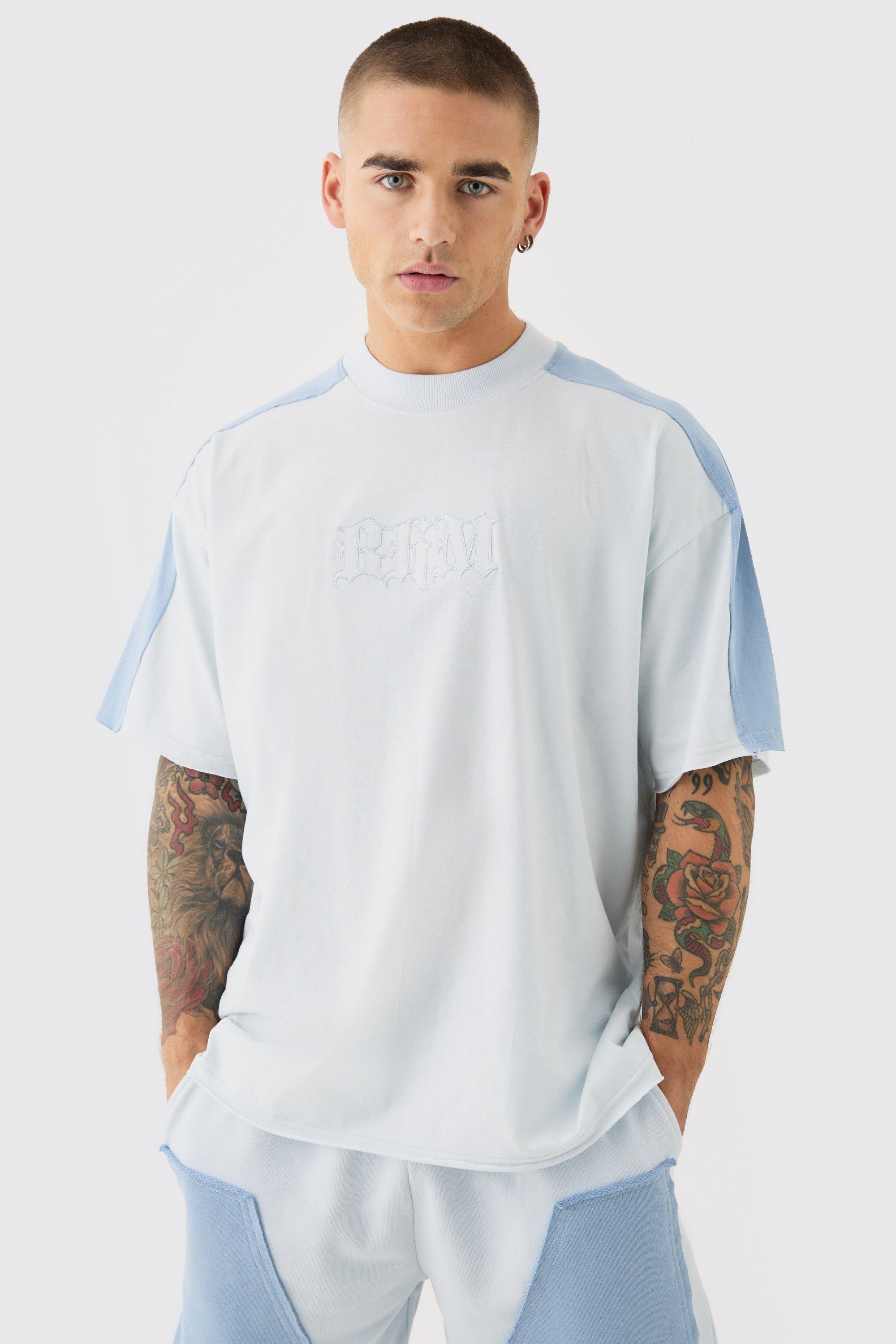 Image of Oversized Gothic Bm Applique Nibbled T-shirt, Azzurro